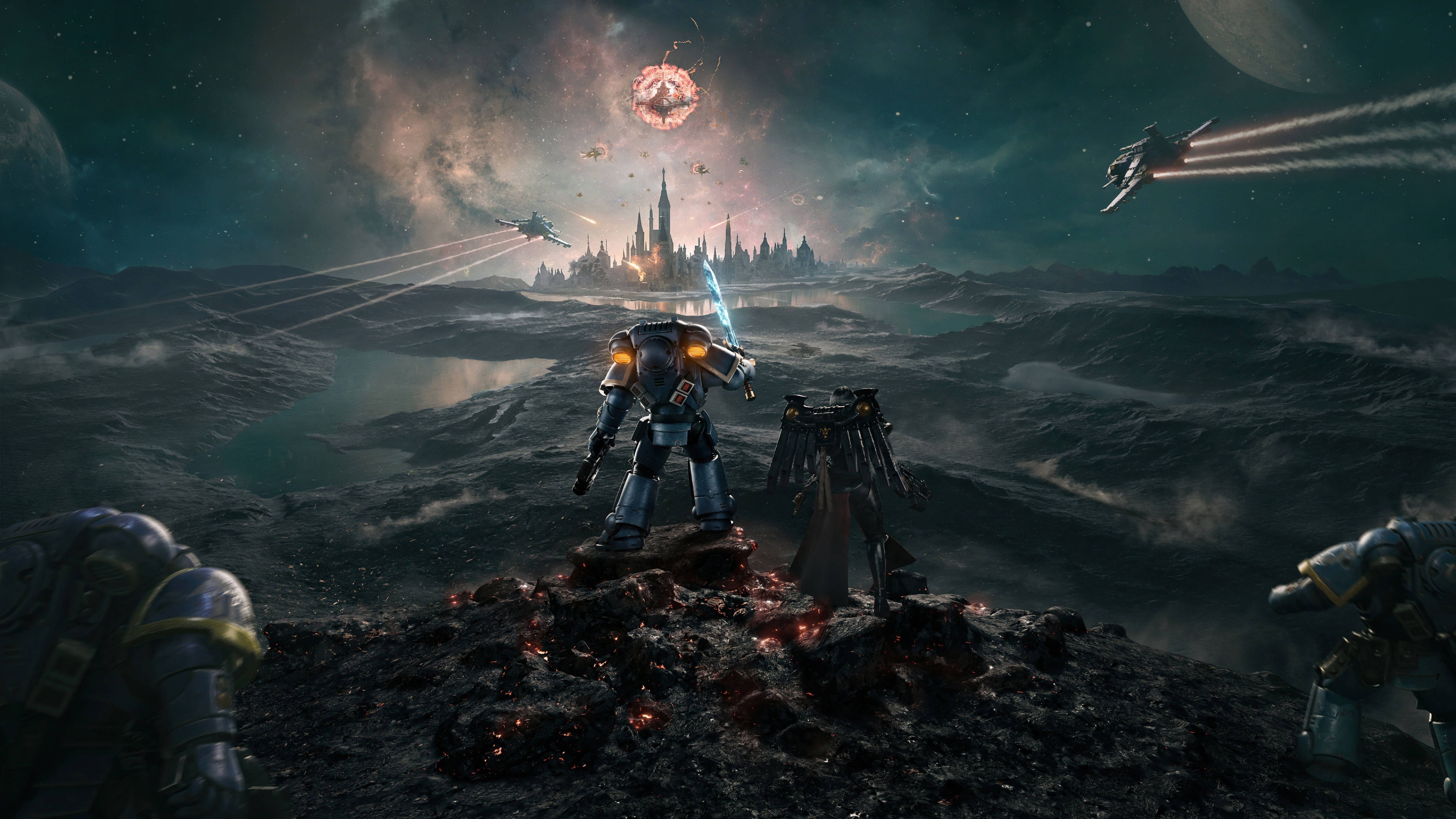 Starcraft, volcanic ridge, distant castle, 5K Desktop Wallpaper