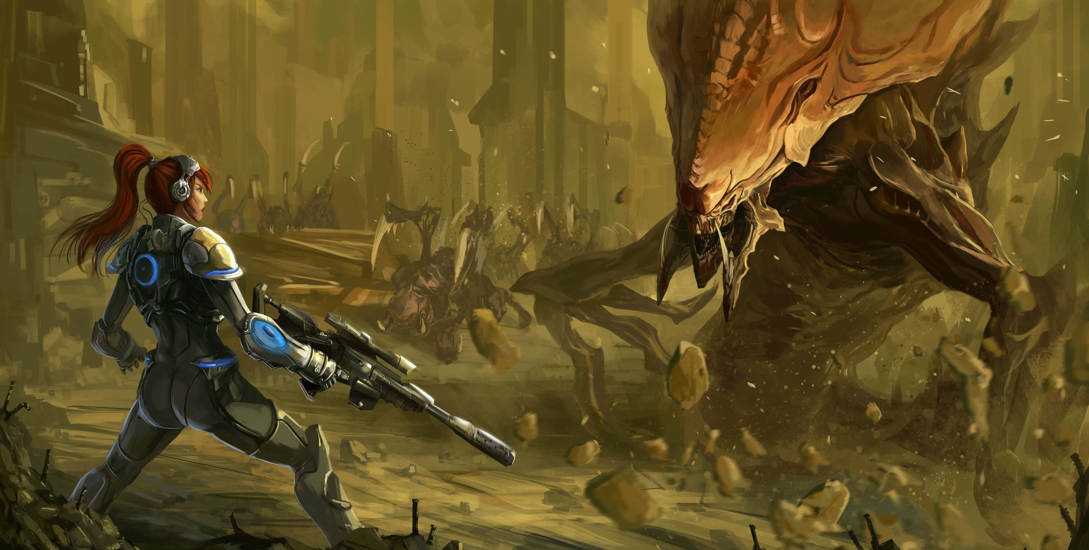 Starcraft, female soldier, futuristic armor, 4K Desktop Wallpaper