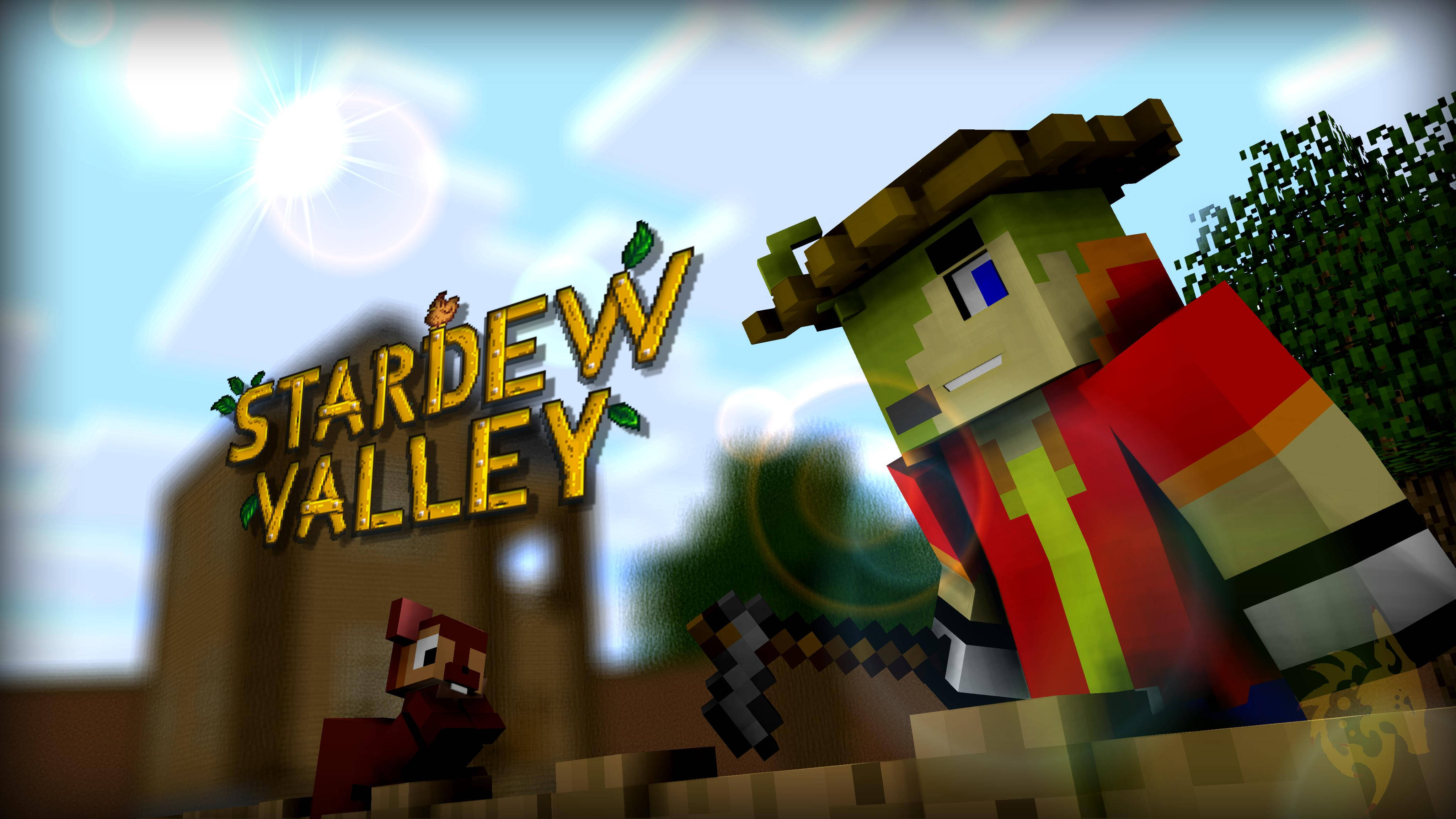Stardew Valley, pixelated farmer, straw hat, 4K Desktop Wallpaper