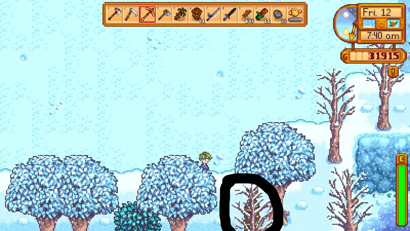 Stardew Valley, winter, snow-covered trees, HD Desktop Wallpaper