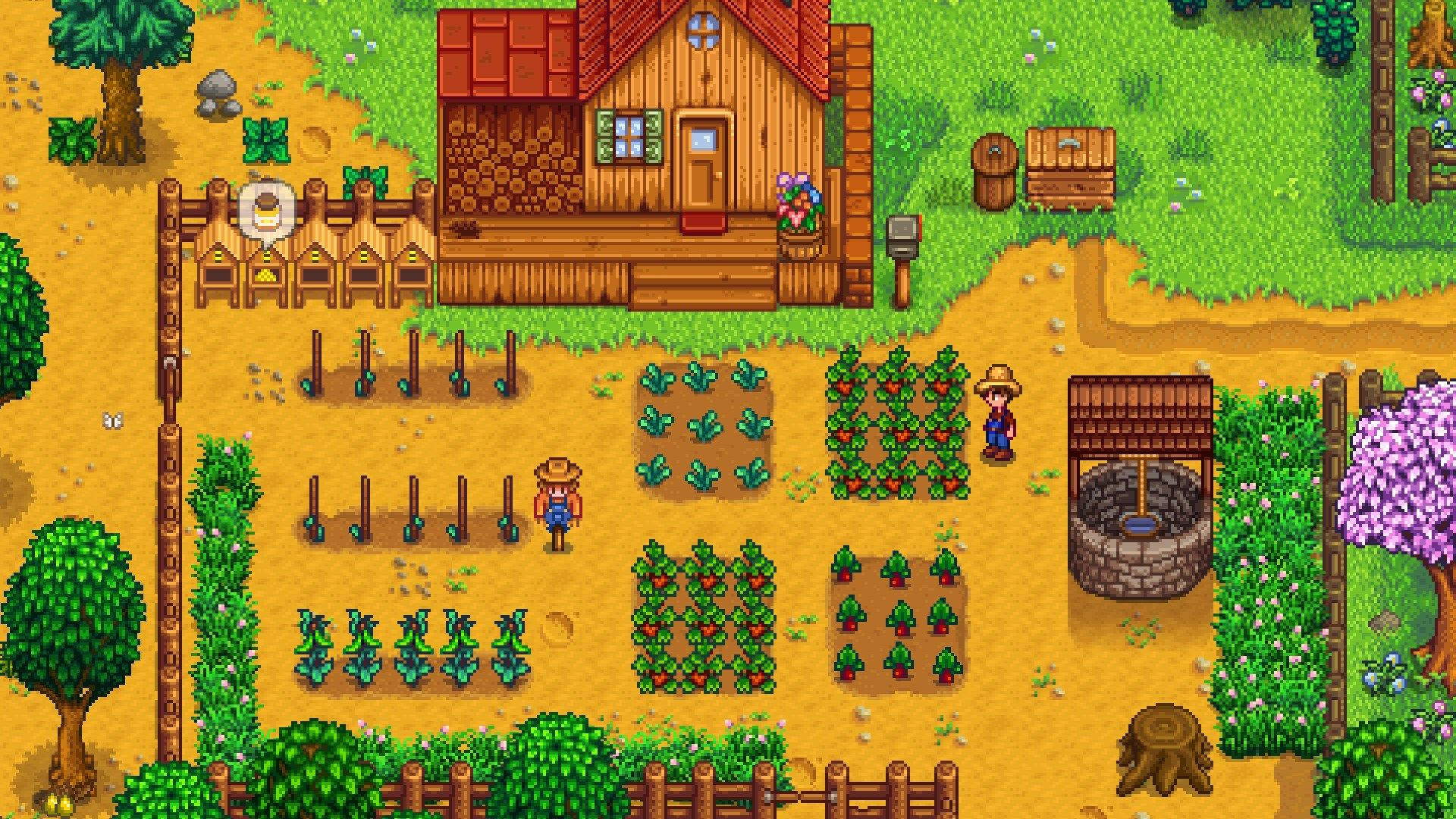 Stardew Valley, 2D farm landscape, pixel-art farmstead, Full HD Desktop Wallpaper