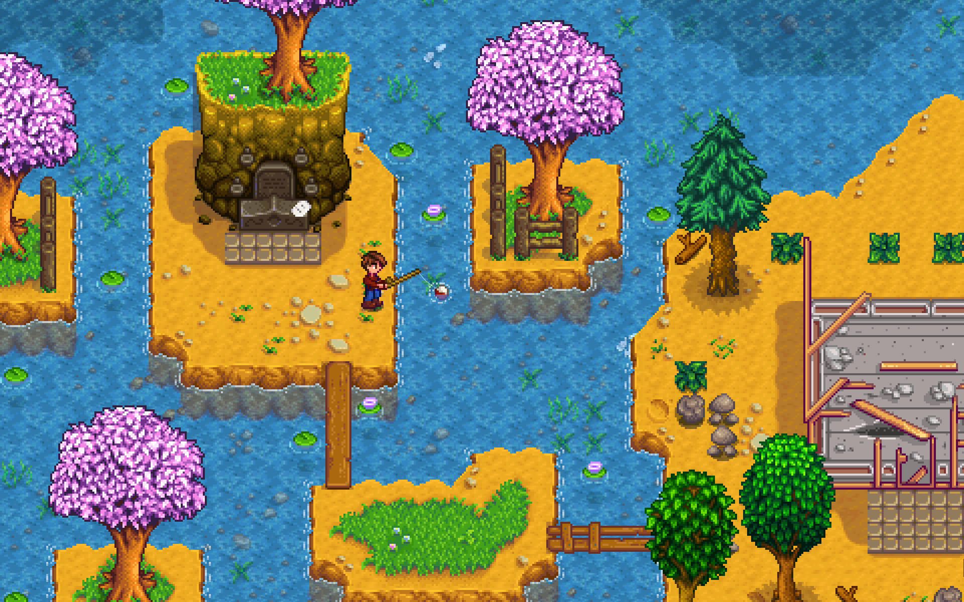 Stardew Valley, wooden dock, river, Full HD Desktop Wallpaper