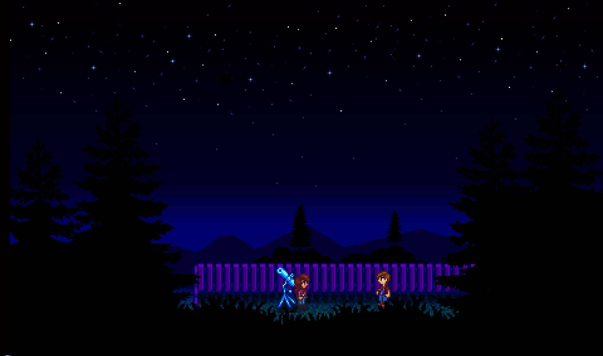 Stardew Valley, stargazing, glowing purple fence, Full HD Desktop Wallpaper