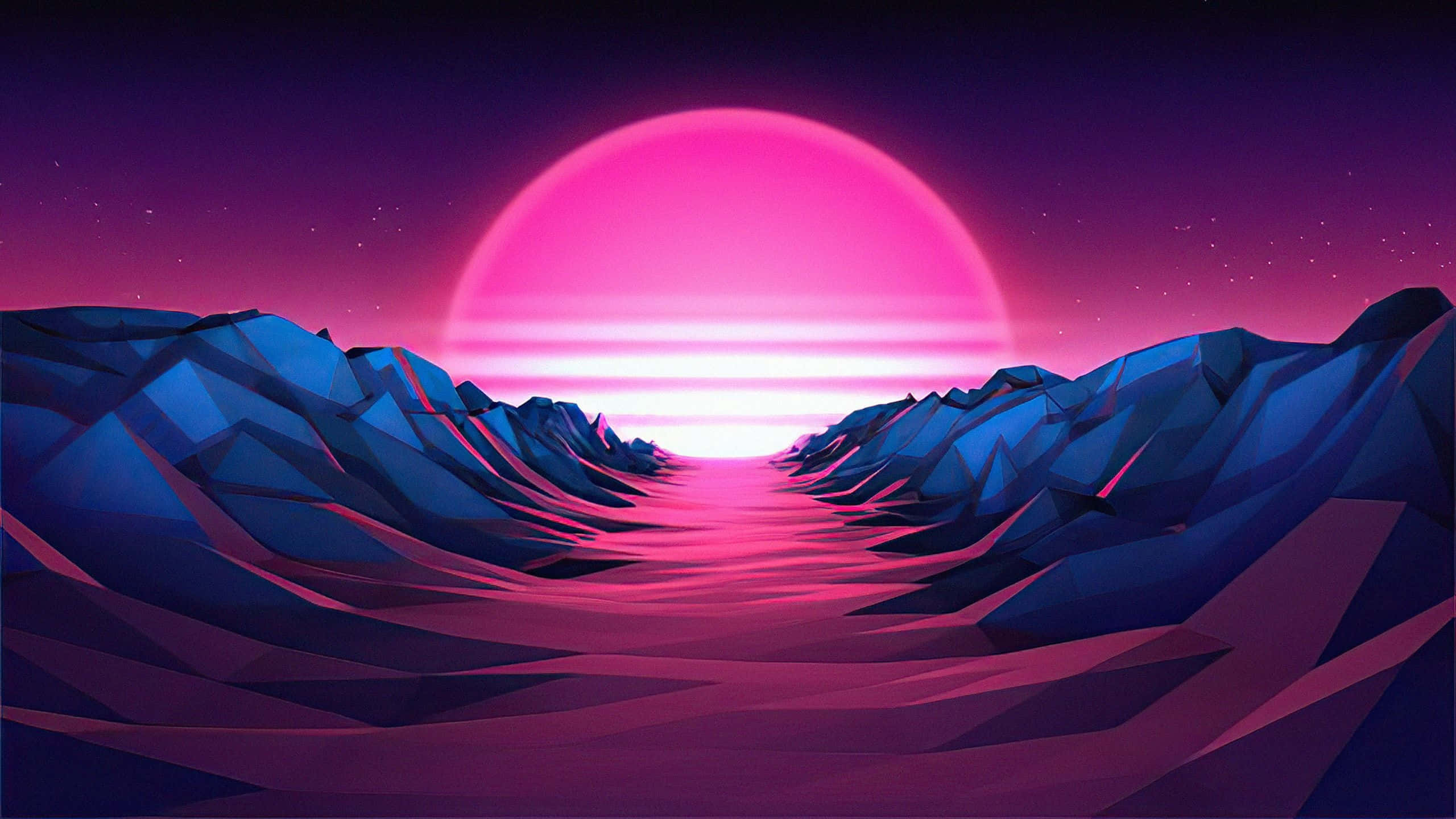 Stardew Valley, neon pink sunset, starry purple sky, 2K Desktop Wallpaper