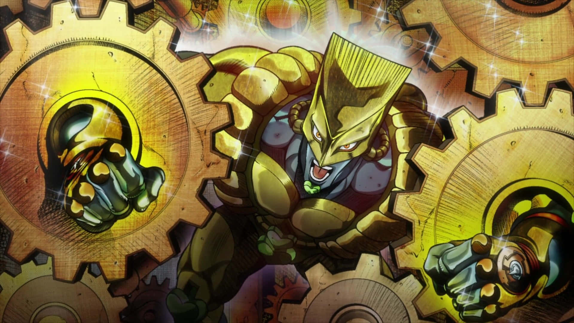 Stardust Crusaders, golden armored anime character, mask, Full HD Desktop Wallpaper