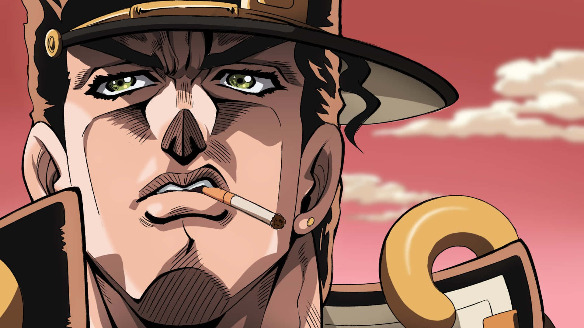 Stardust Crusaders, green eyes, cigarette, Full HD Desktop Wallpaper