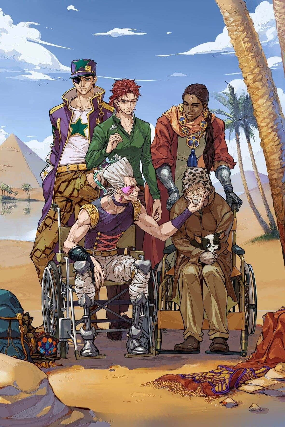 Stardust Crusaders, wheelchairs, sunny desert, HD Phone Wallpaper