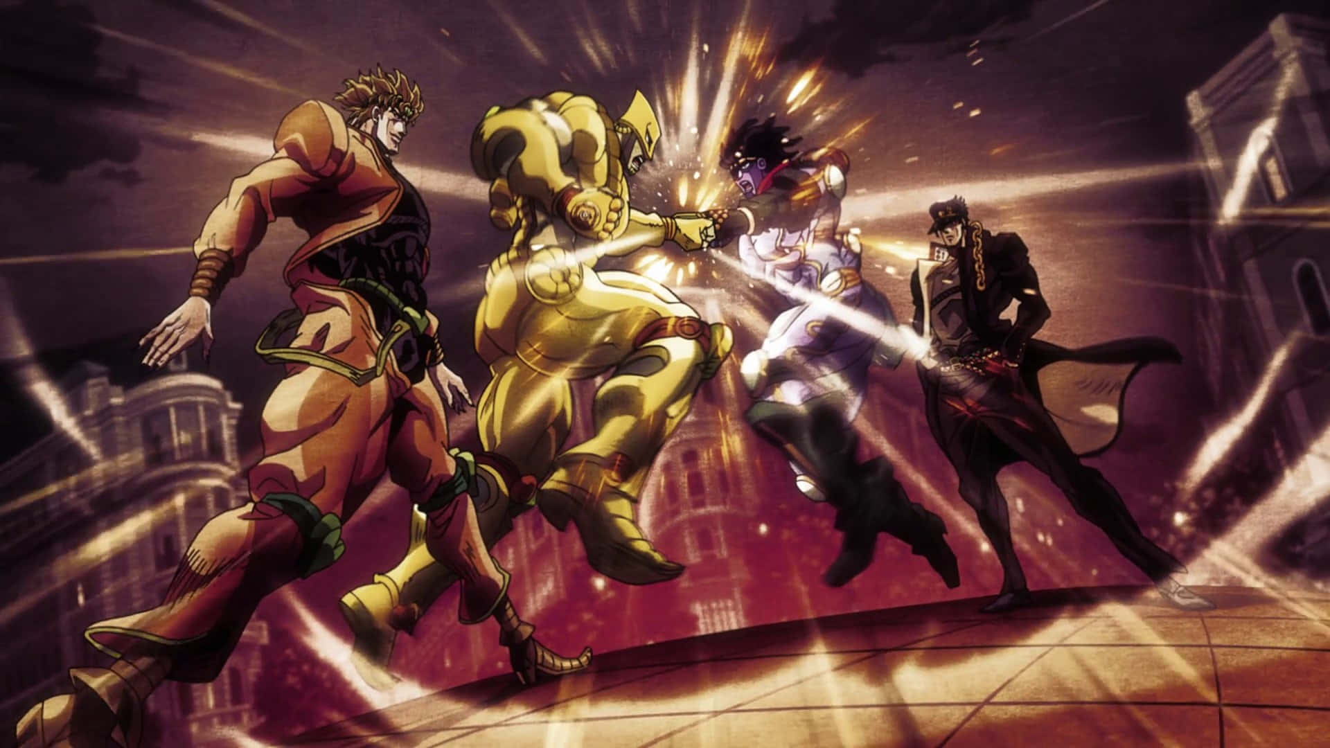 Stardust Crusaders, anime characters, glowing energy beams, Full HD Desktop Wallpaper