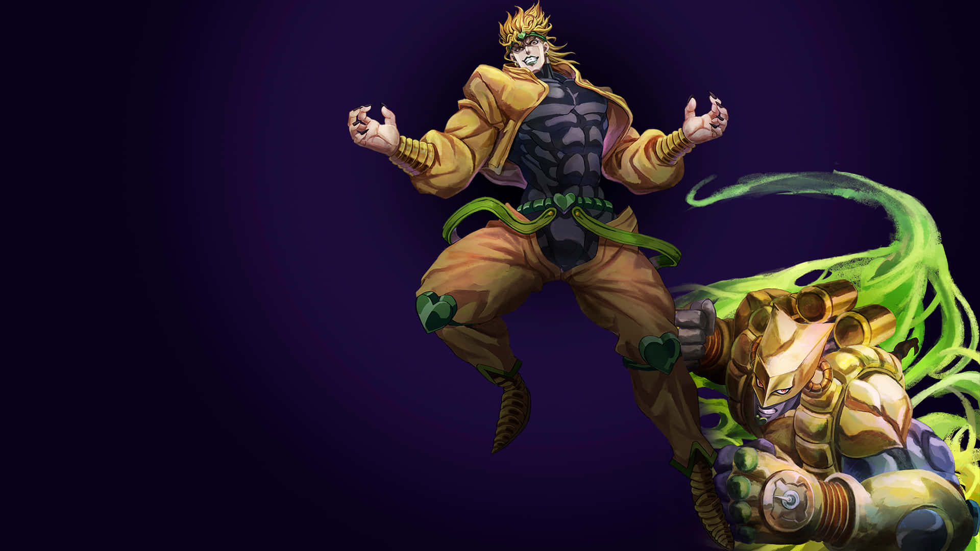 Stardust Crusaders, spiky golden hair, yellow jacket, Full HD Desktop Wallpaper