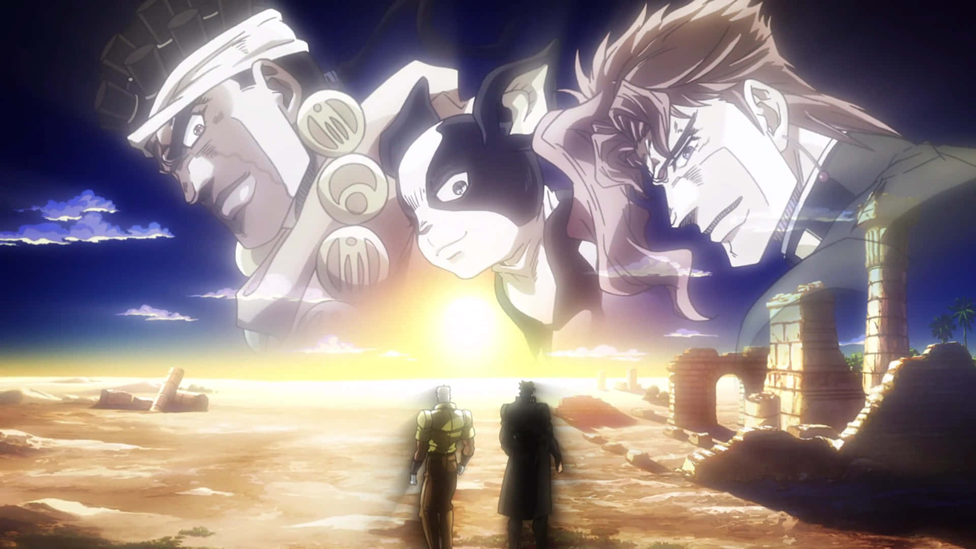 Stardust Crusaders, anime heads, desert ruin, Full HD Desktop Wallpaper