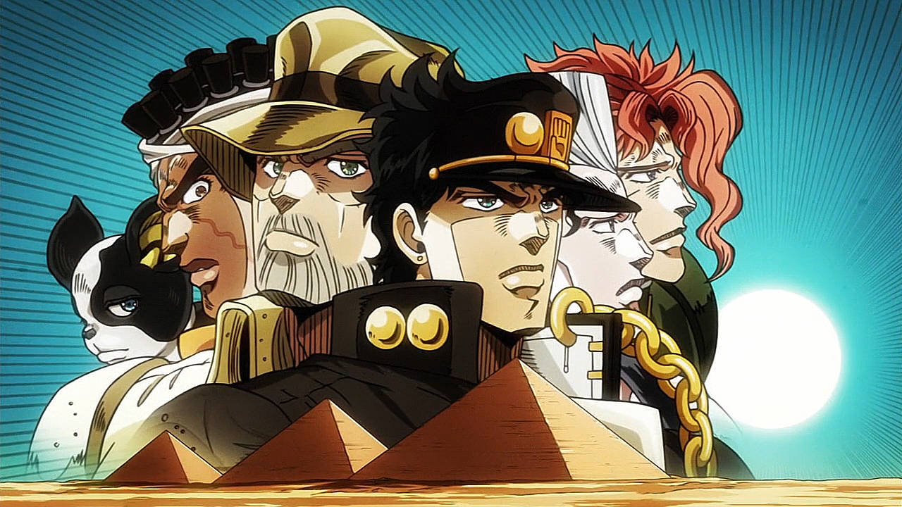Stardust Crusaders, pyramids, anime group portrait, HD Desktop Wallpaper