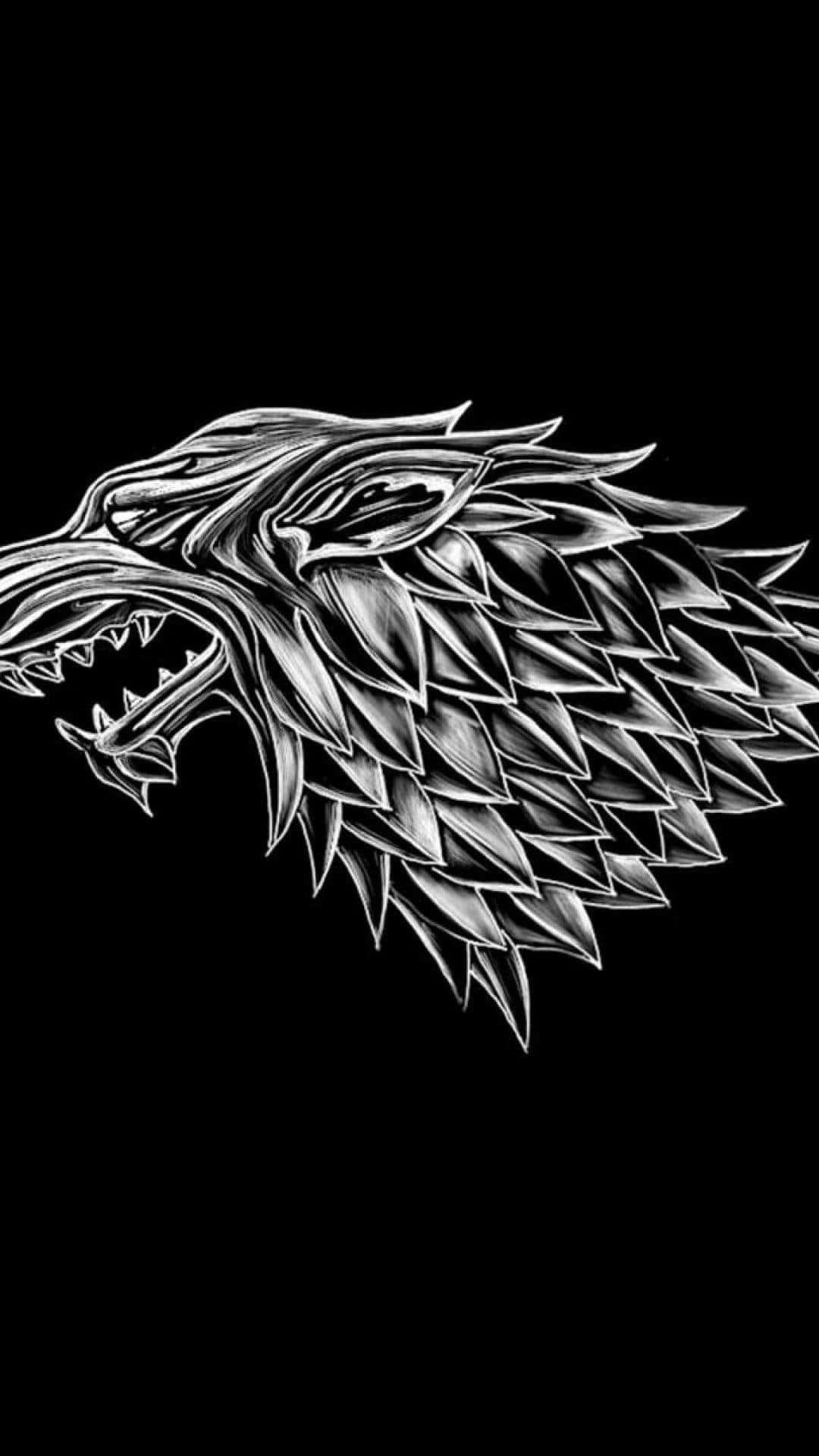 Stark, silvery sigil logo, direwolf head, Full HD Phone Wallpaper