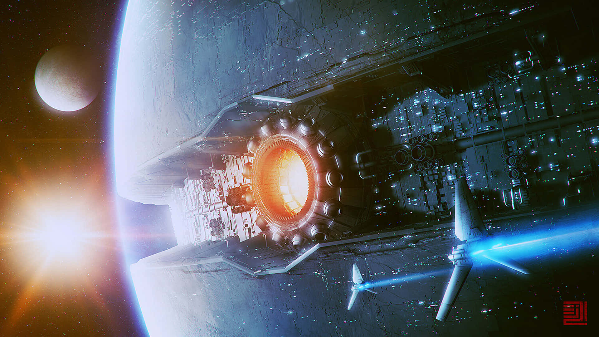 Starkiller Base, futuristic spaceship, glowing engines, Full HD Desktop Wallpaper