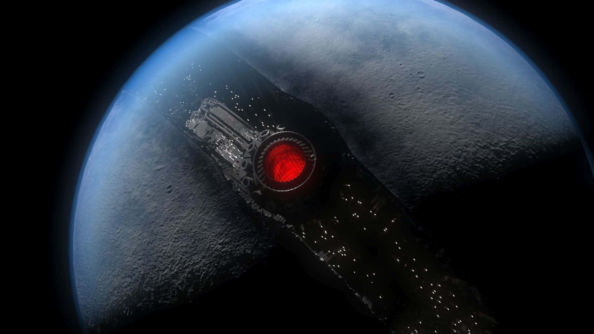 Starkiller Base, glowing red core, blue planet, Full HD Desktop Wallpaper
