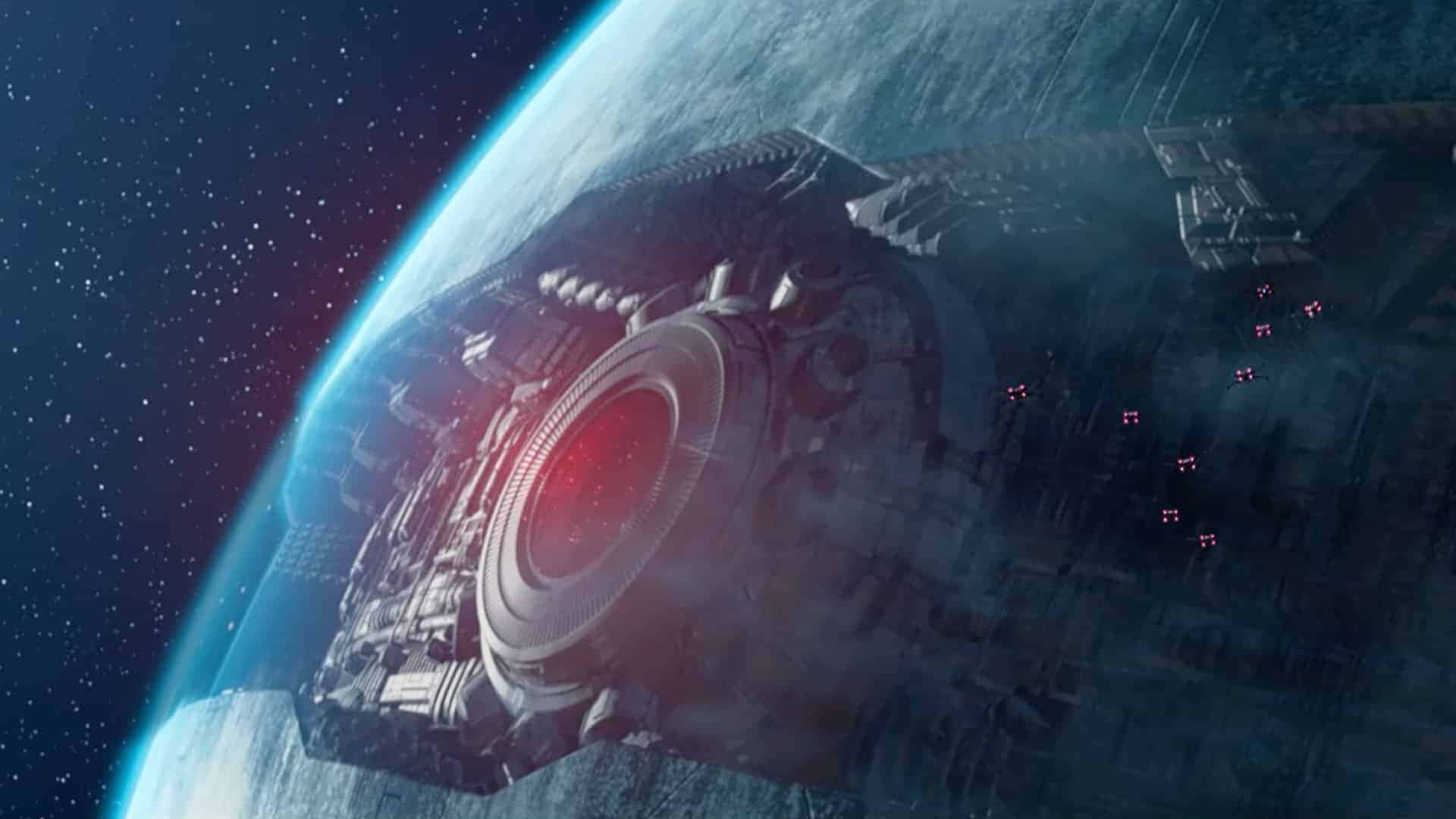 Starkiller Base, glowing red core, blue planet, Full HD Desktop Wallpaper