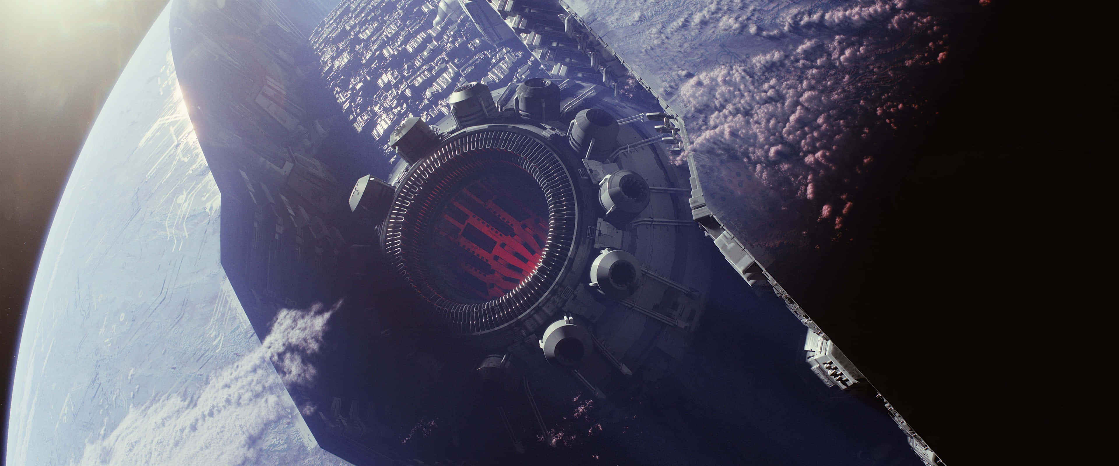 Starkiller Base, futuristic space station, glowing red core, 4K Desktop Wallpaper
