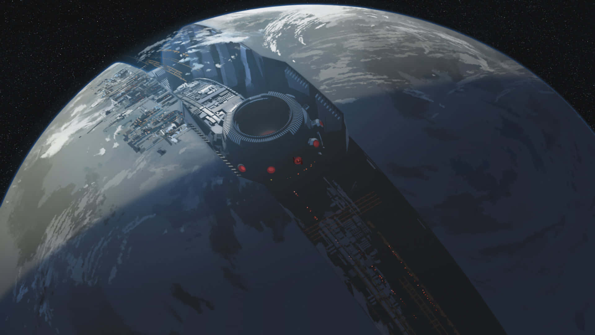Starkiller Base, snow-covered planet, glowing red lights, Full HD Desktop Wallpaper