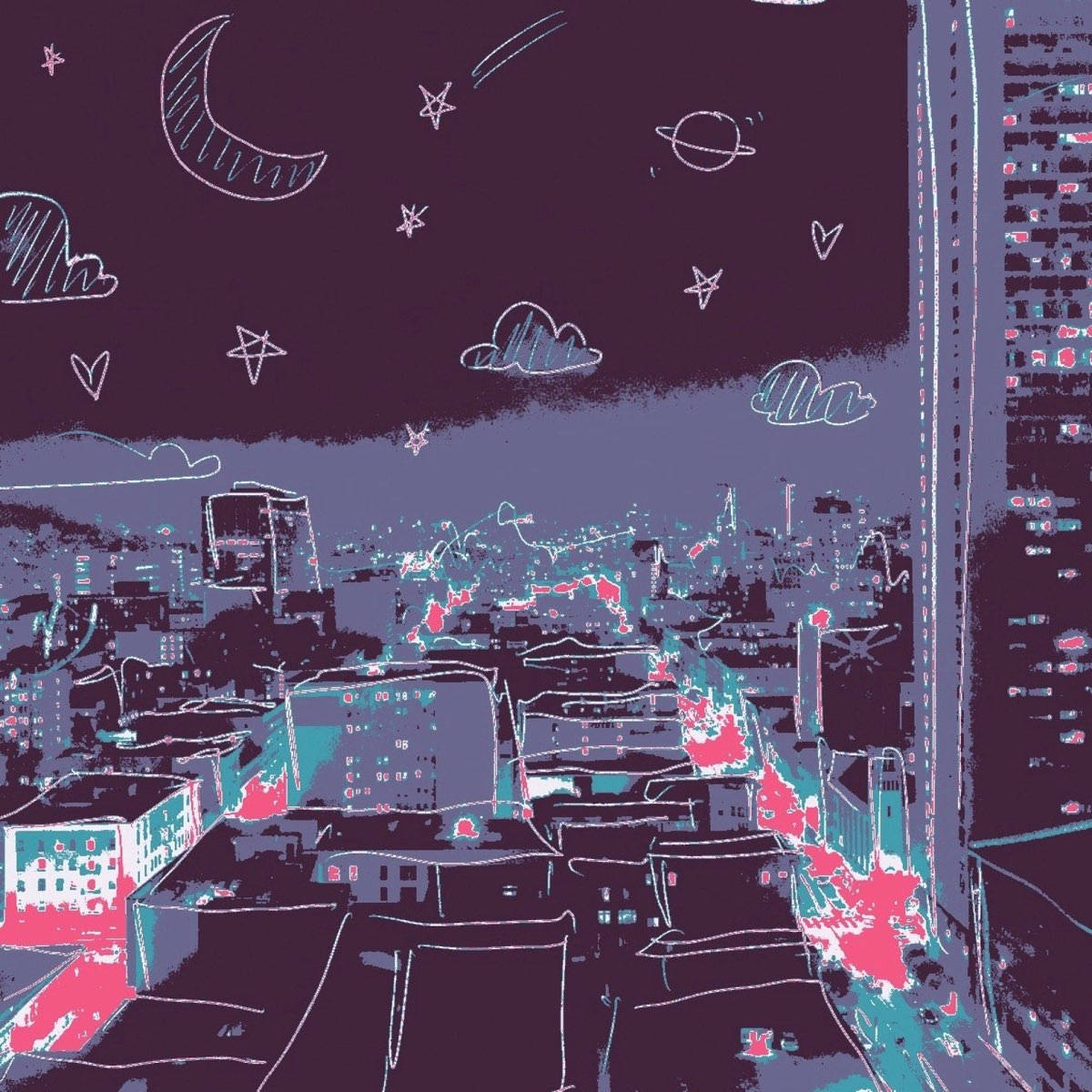 8 Bit Japan, starry sky, crescent moon, SD Desktop Wallpaper