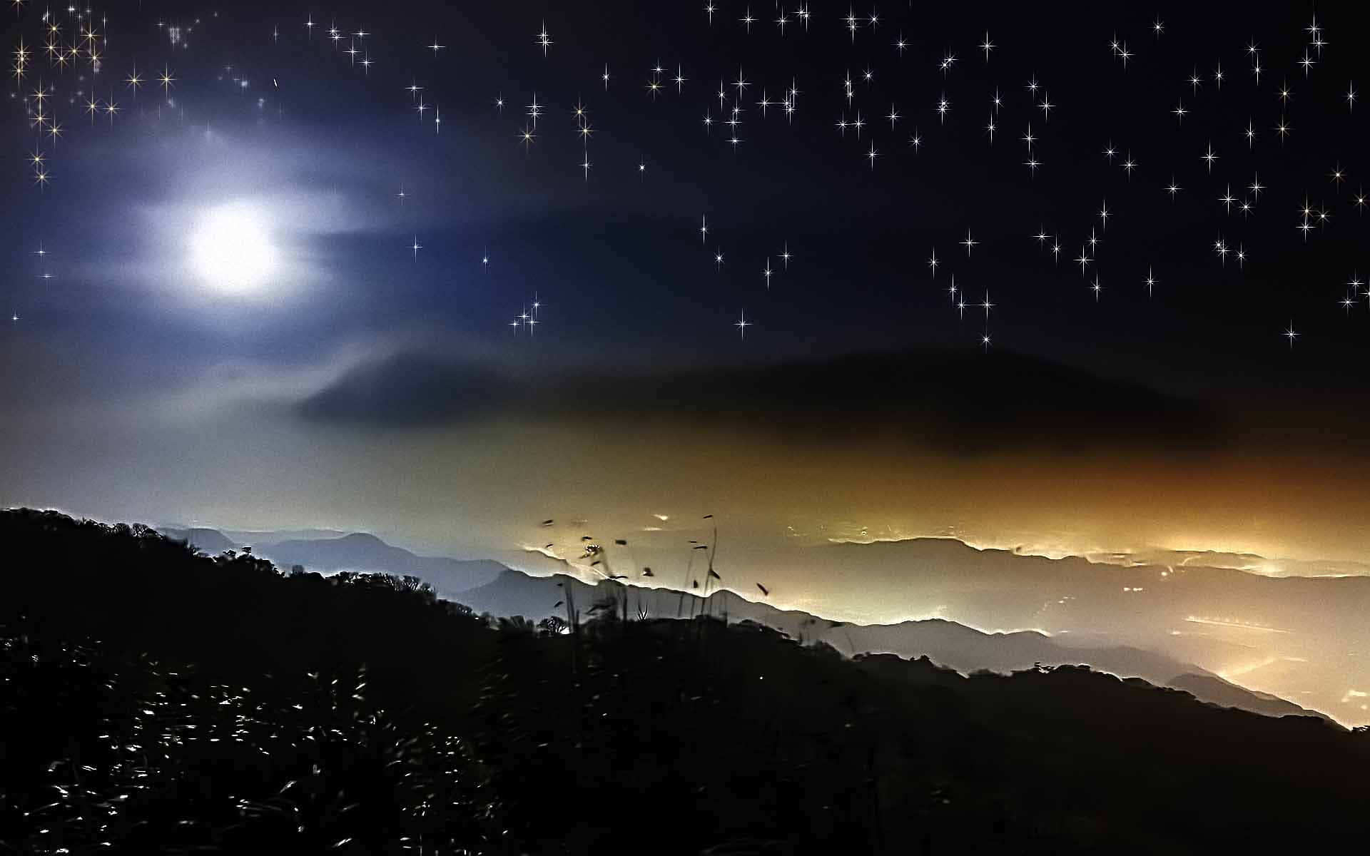 Starry Night Sky, luminous moon, sparkling stars, Full HD Desktop Wallpaper