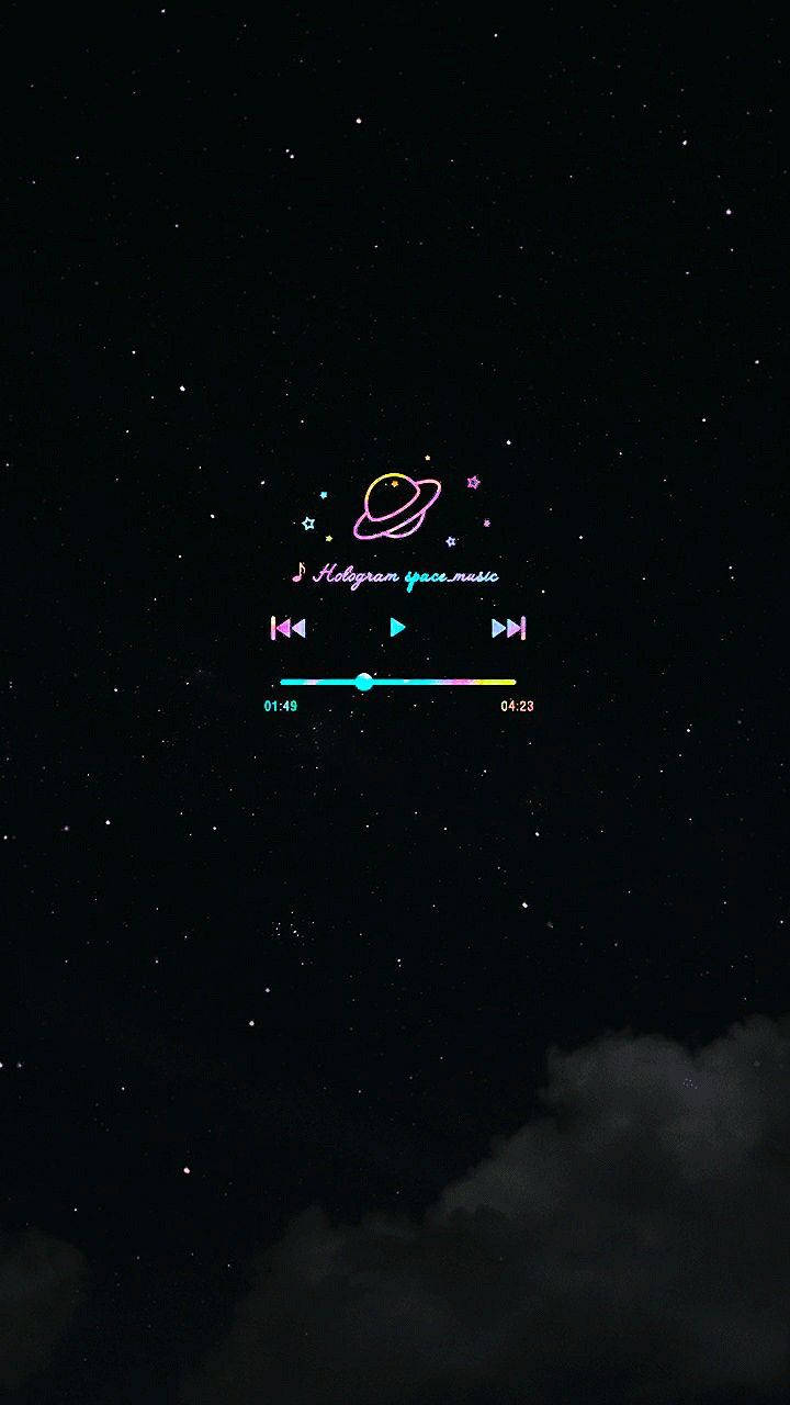 neon music player interface, starry night sky, clouds, HD Phone Wallpaper