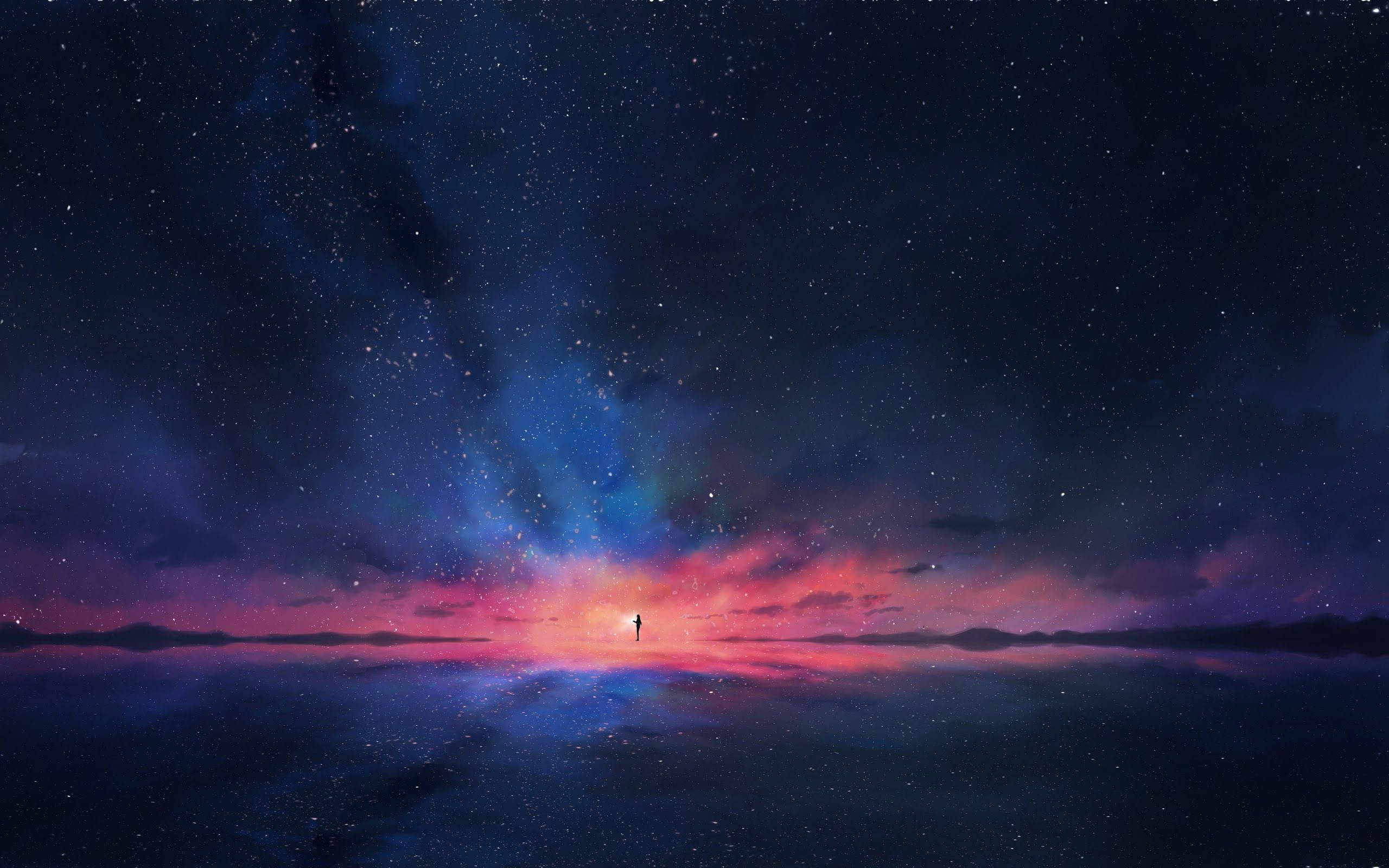 blue, red, starry sky, 2K Desktop Wallpaper