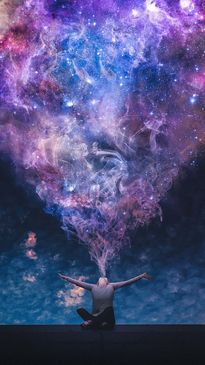 vibrant cosmic nebula, starry sky, person, HD Phone Wallpaper