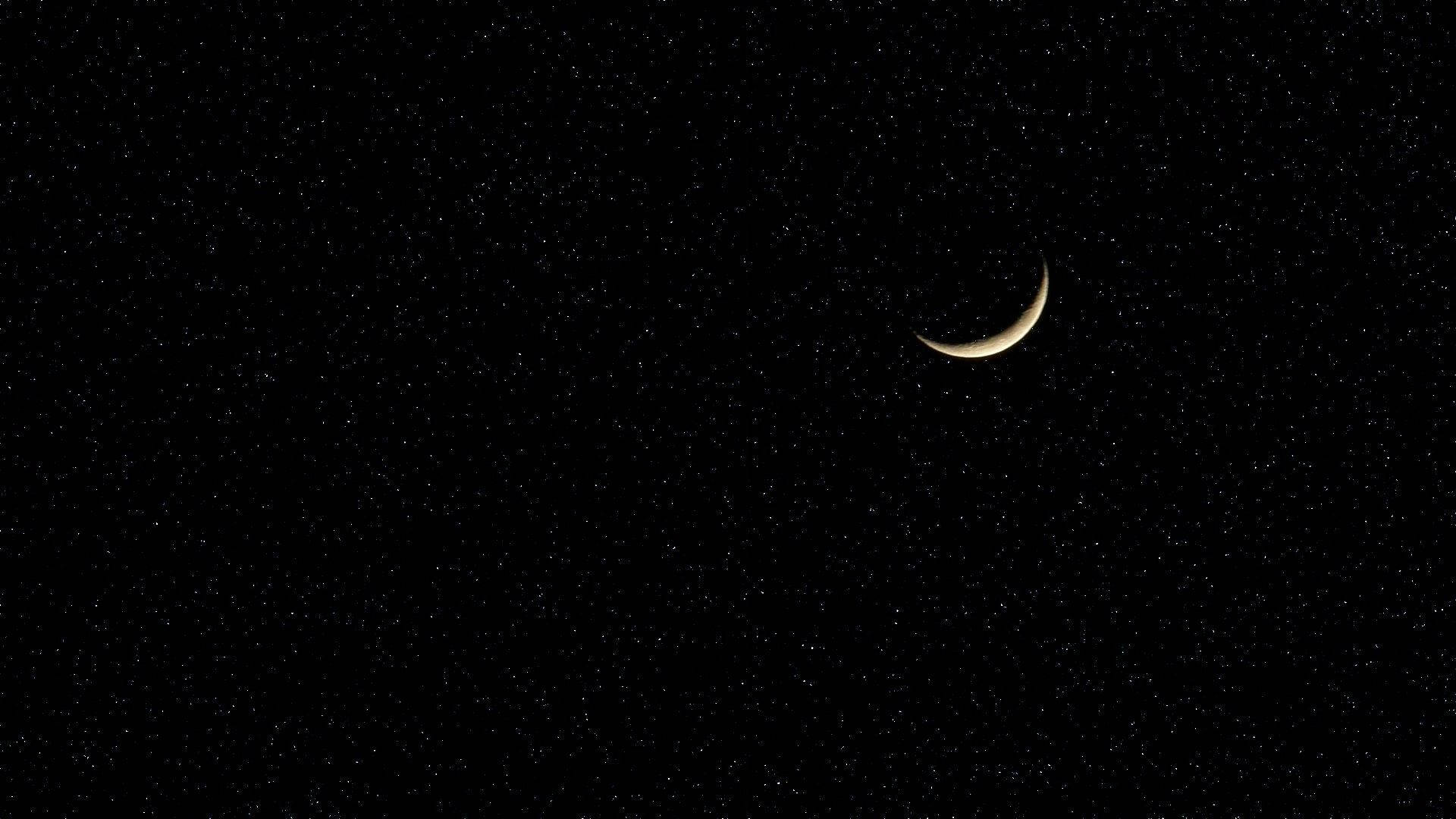 crescent moon, twinkling stars, deep night sky, Full HD Desktop Wallpaper