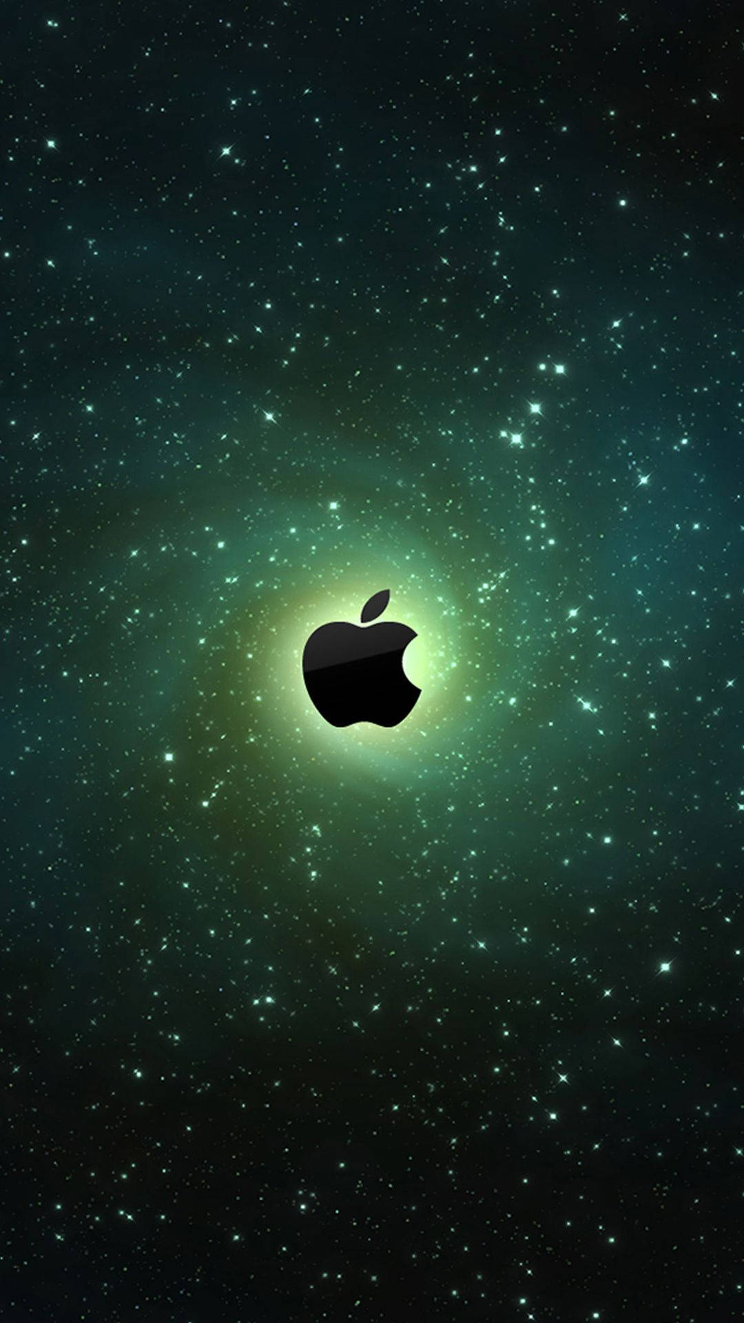 Starry, black Apple logo, teal nebula, Full HD Phone Wallpaper