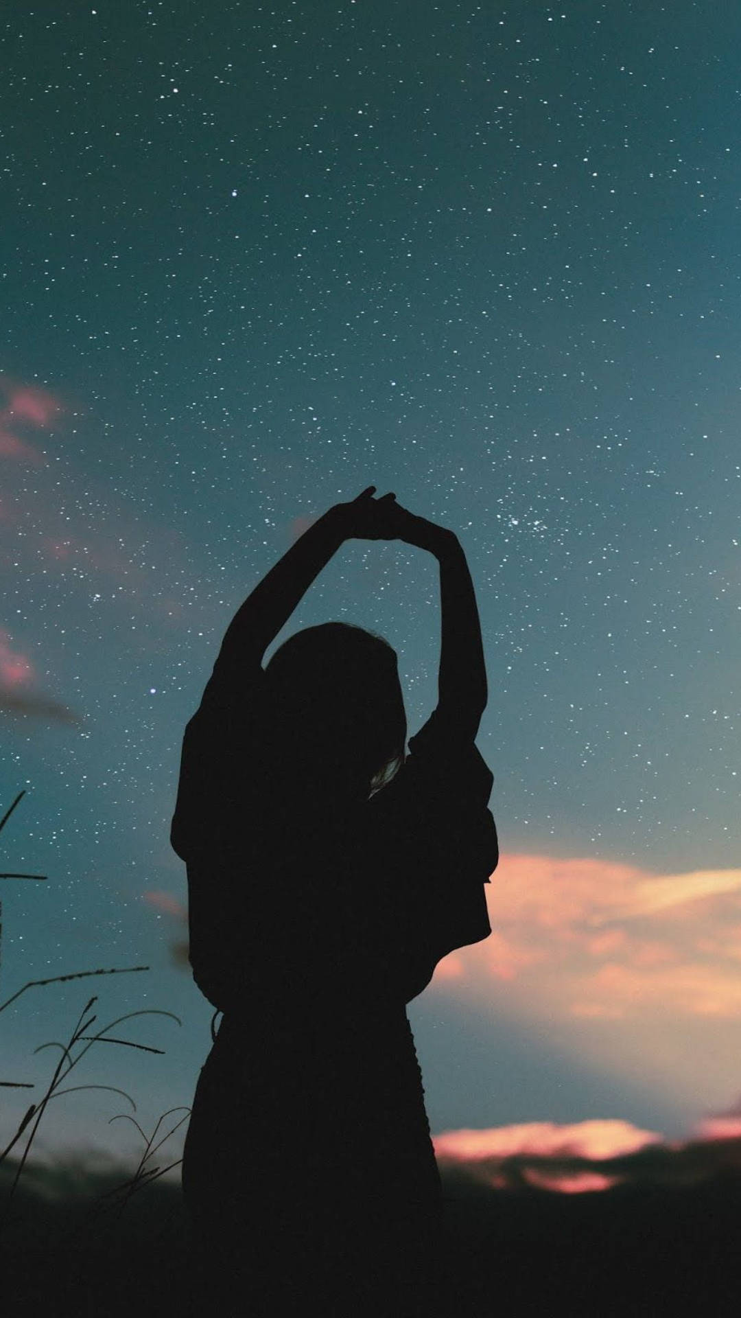 Starry Sky, twilight sky, soft pink clouds, Full HD Phone Wallpaper