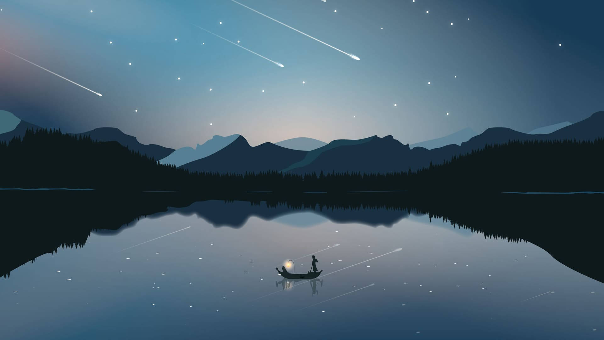 Starry Night, blue aesthetic, shooting stars, Full HD Desktop Wallpaper