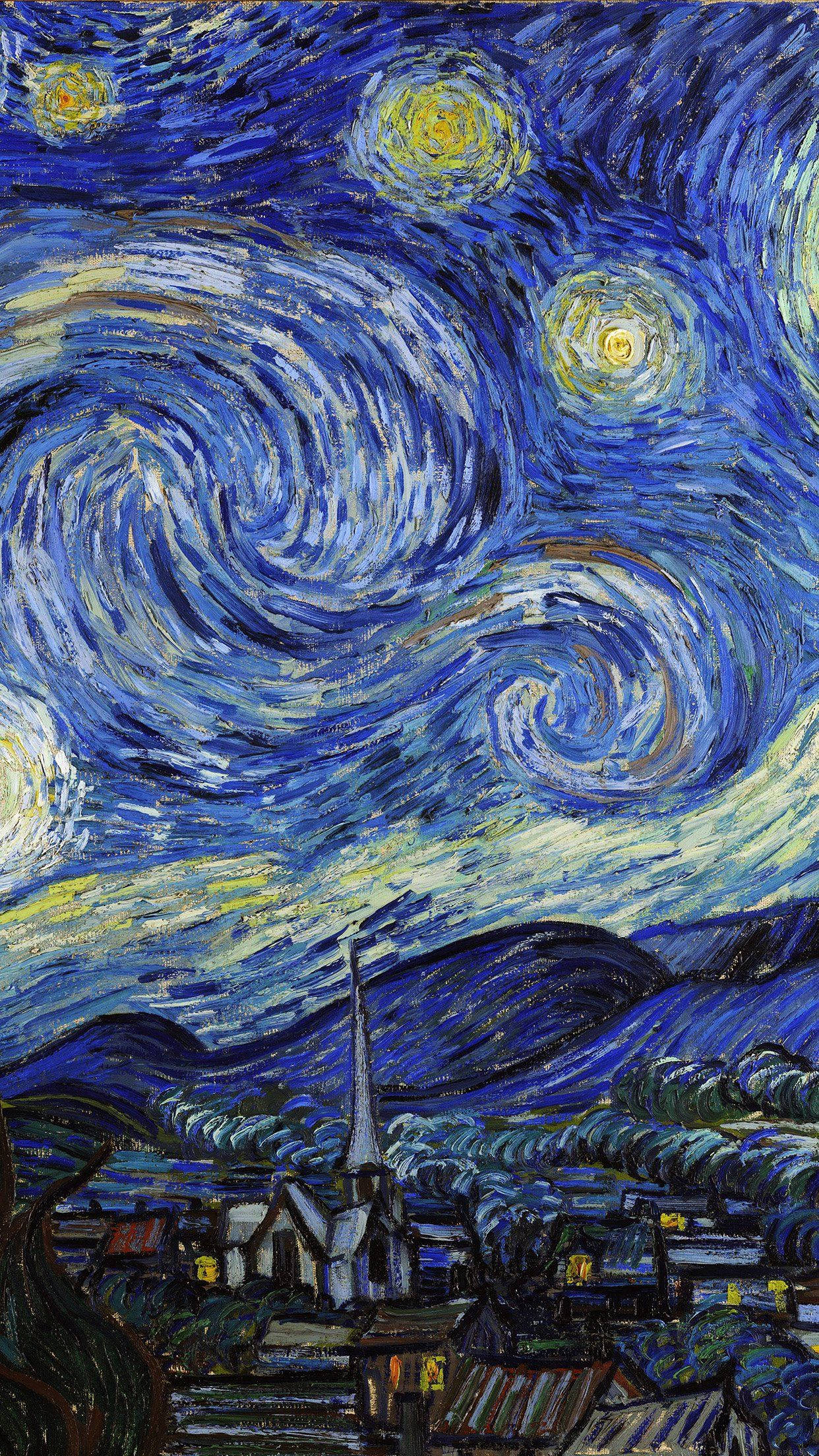 Starry Night, swirling night sky, glowing stars, Full HD Phone Wallpaper