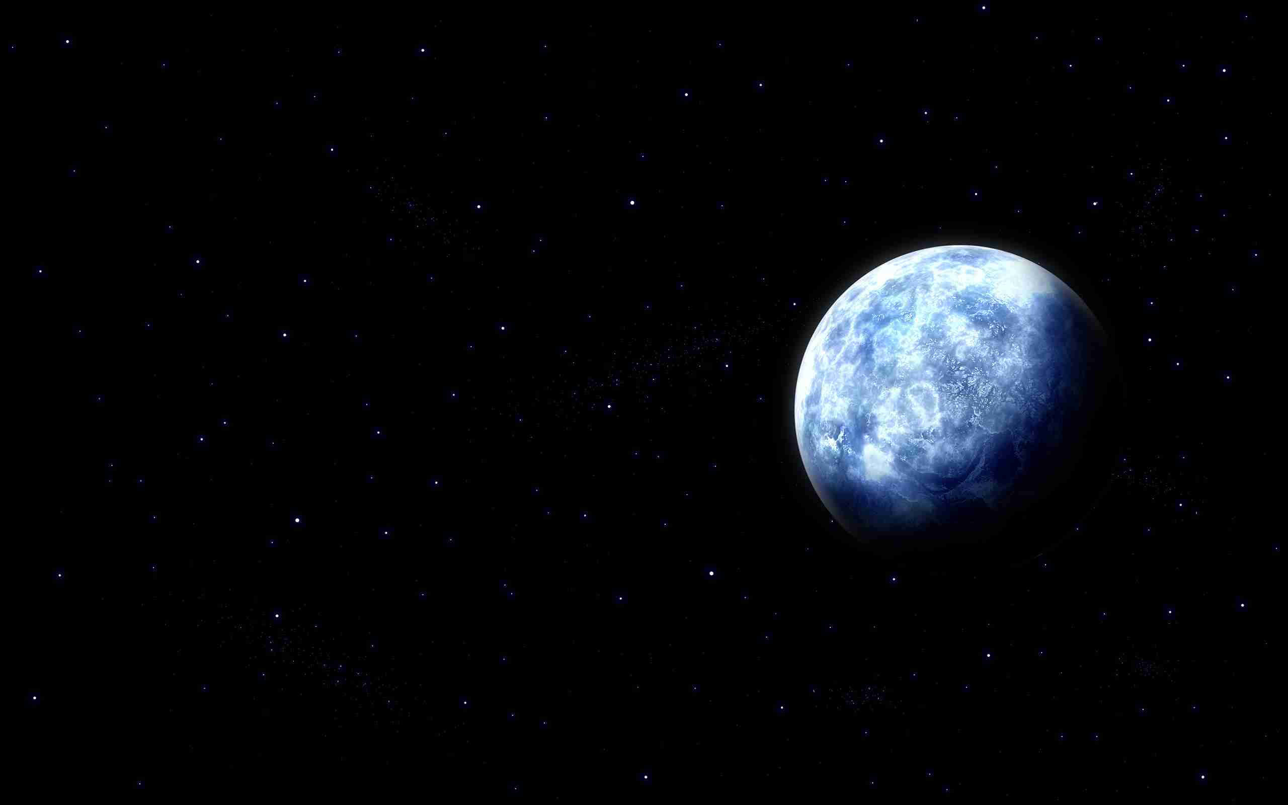 Stars Computer, glowing blue planet, swirling clouds, 2K Desktop Wallpaper