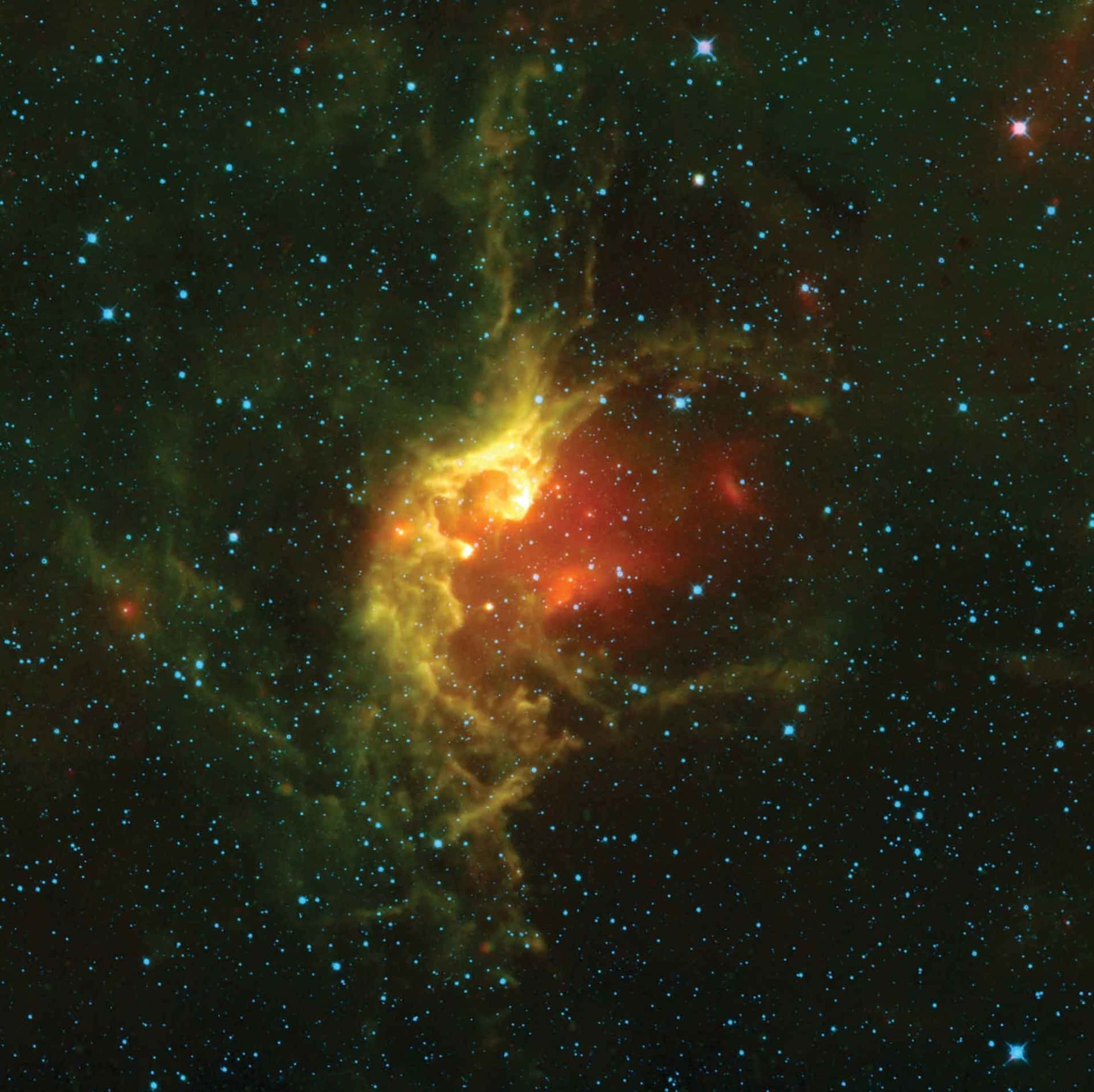 Stars Computer, cosmic nebula, fiery orange, Full HD Desktop Wallpaper