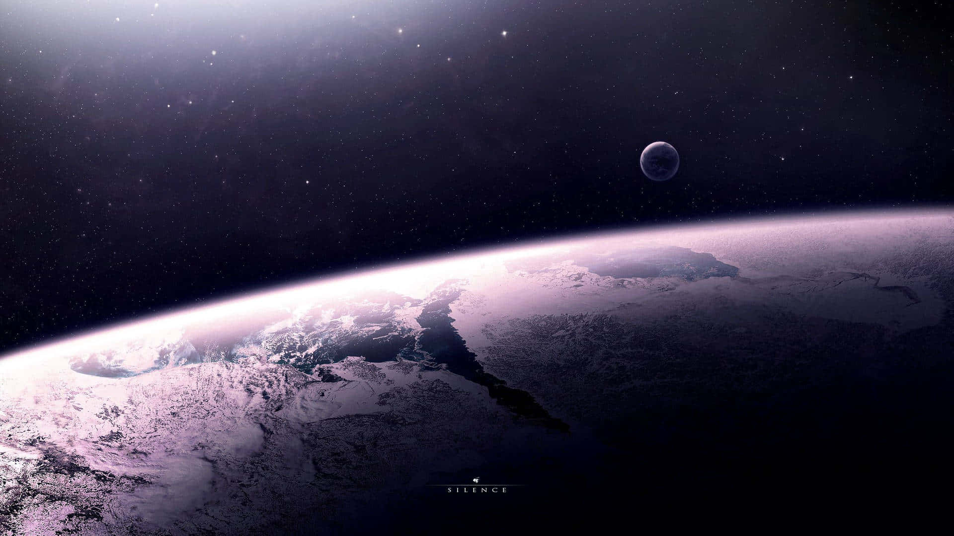 Stars Computer, snow-covered planet, curved horizon, Full HD Desktop Wallpaper