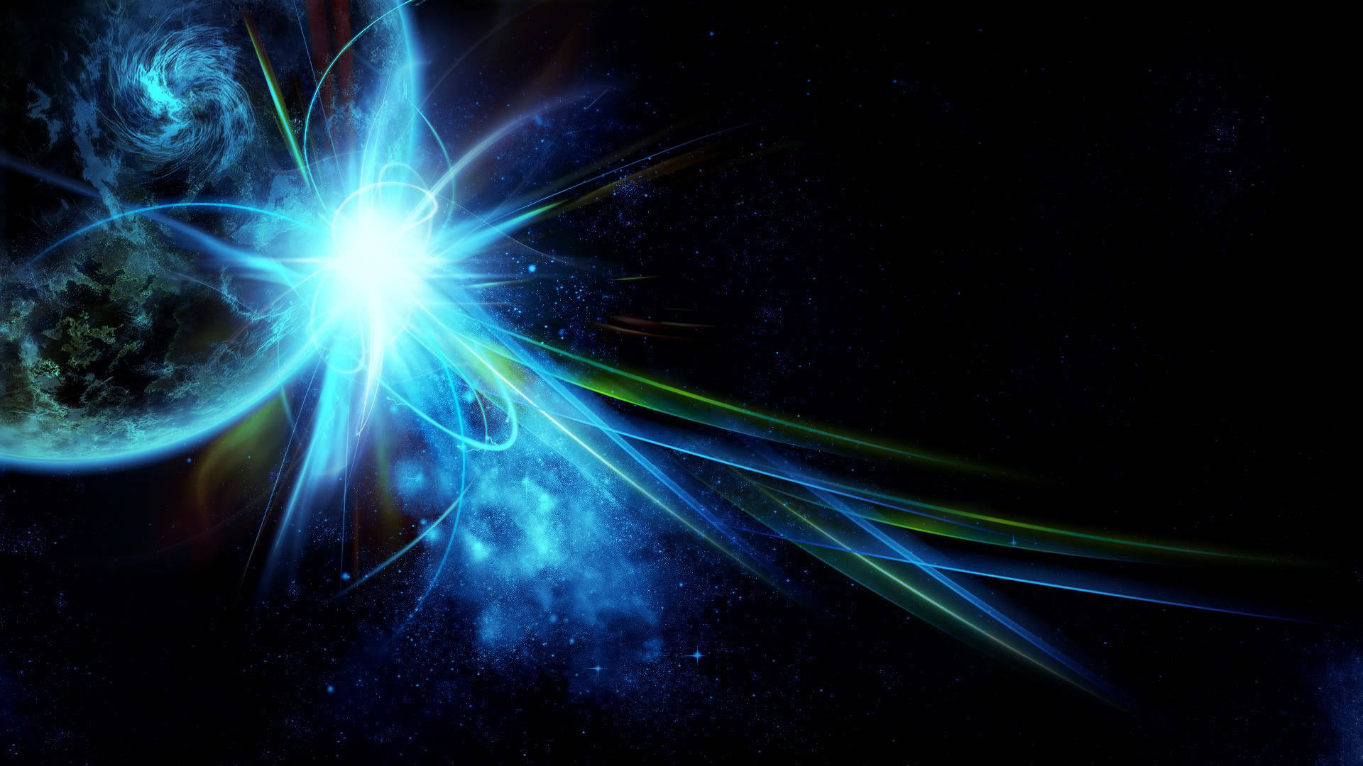 Stellar Aurora, cosmic explosion, brilliant blue light, Full HD Desktop Wallpaper