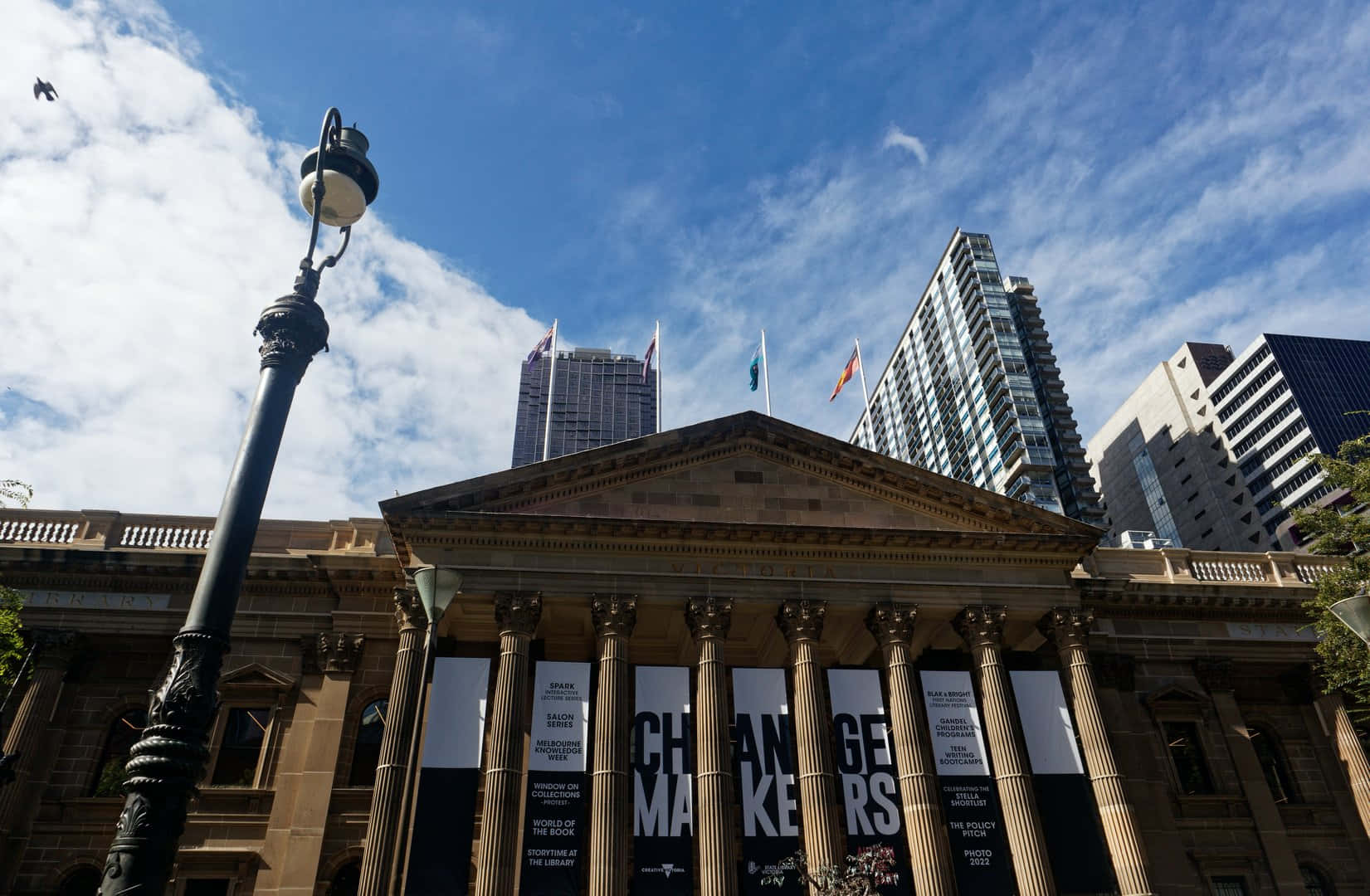 State Library, Changemakers Banner, neoclassical building, HD Desktop Wallpaper