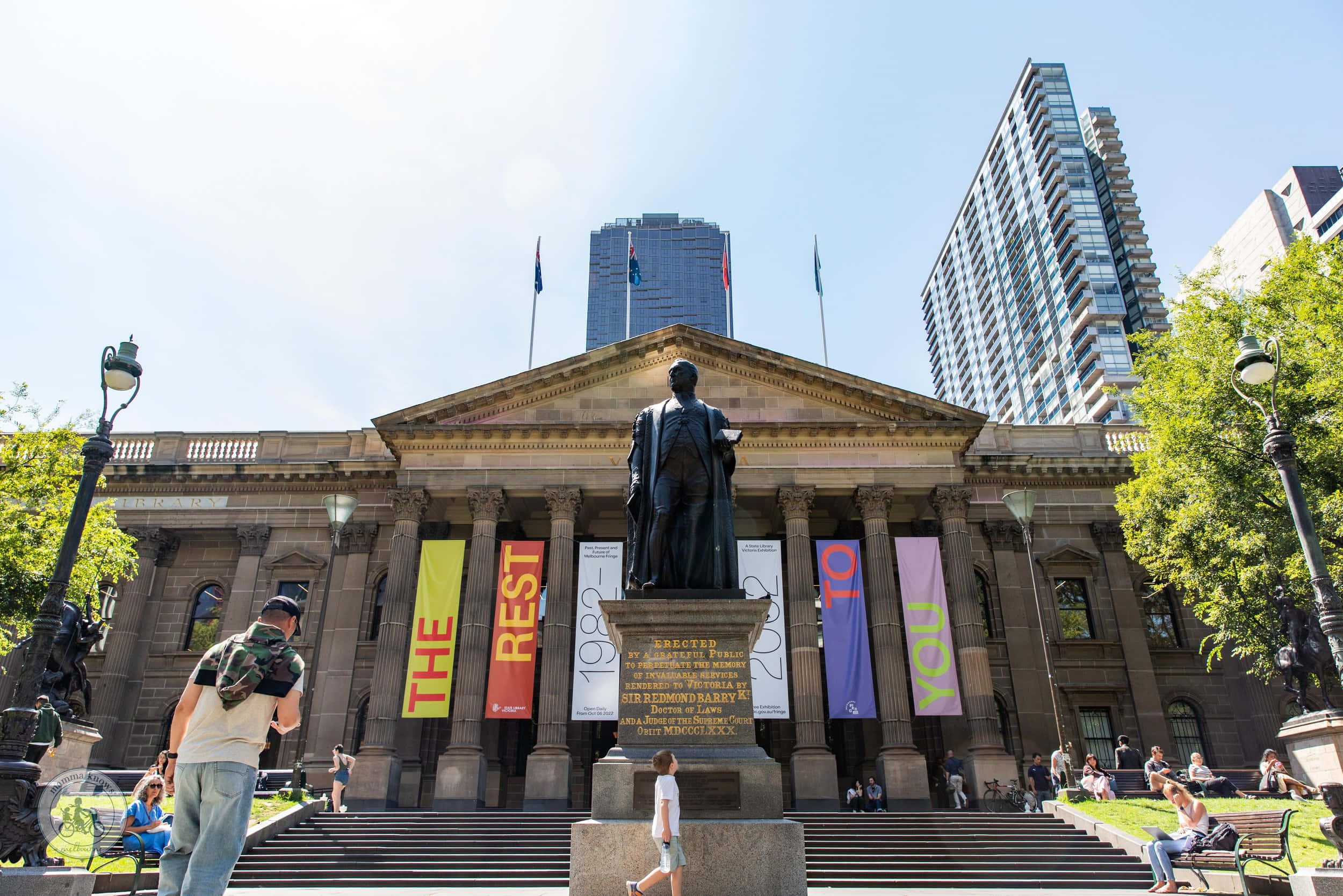State Library, neoclassical building, central statue, Full HD Desktop Wallpaper