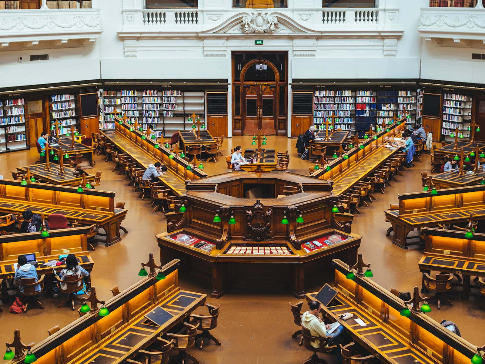 State Library, reading room, wooden reading desks, HD Desktop Wallpaper