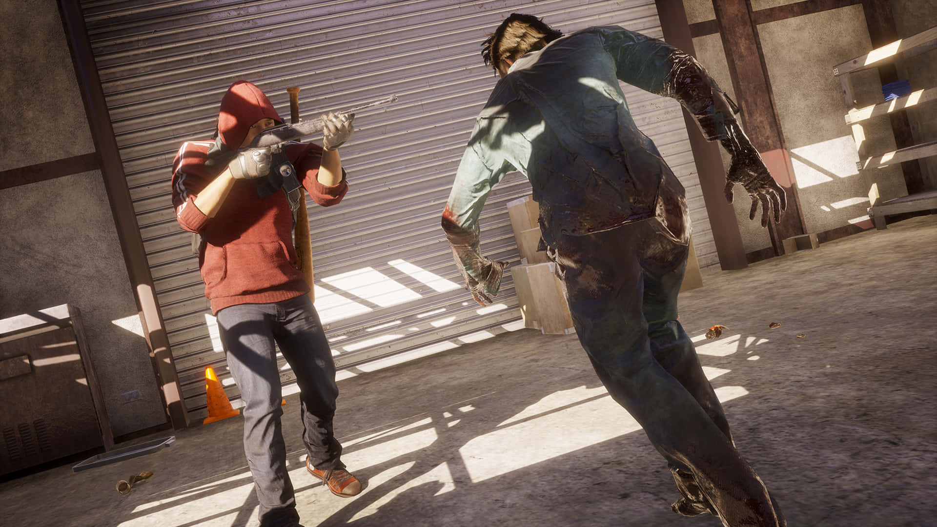 State Of Decay 2, zombie combat scene, red hoodie, Full HD Desktop Wallpaper