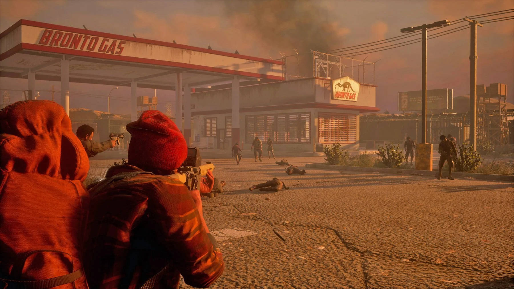 State Of Decay 2, red hoodies, burnt Bronto Gas station, HD Desktop Wallpaper