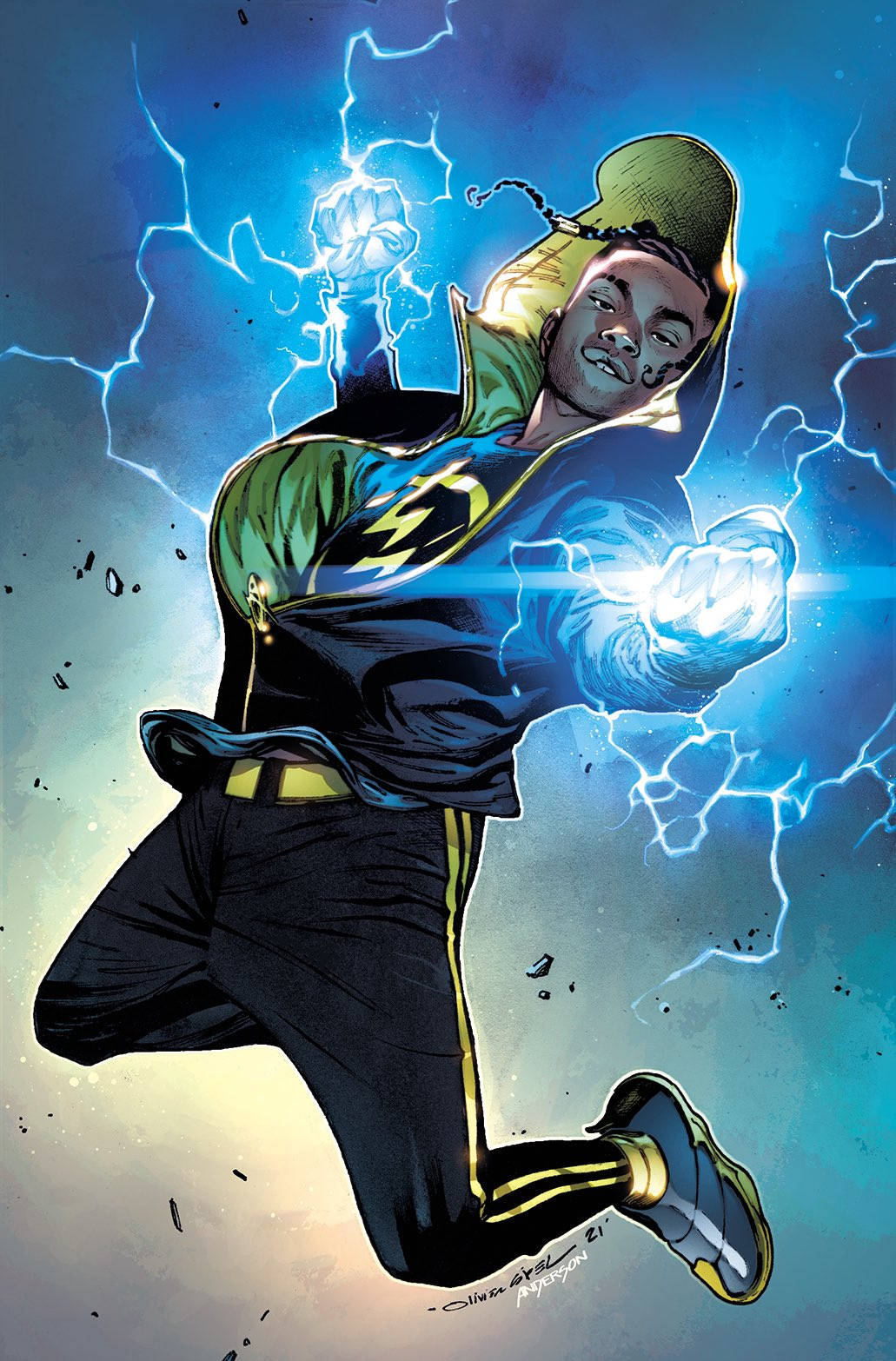 Static Shock, blue and green suit, crackling lightning energy, HD Phone Wallpaper