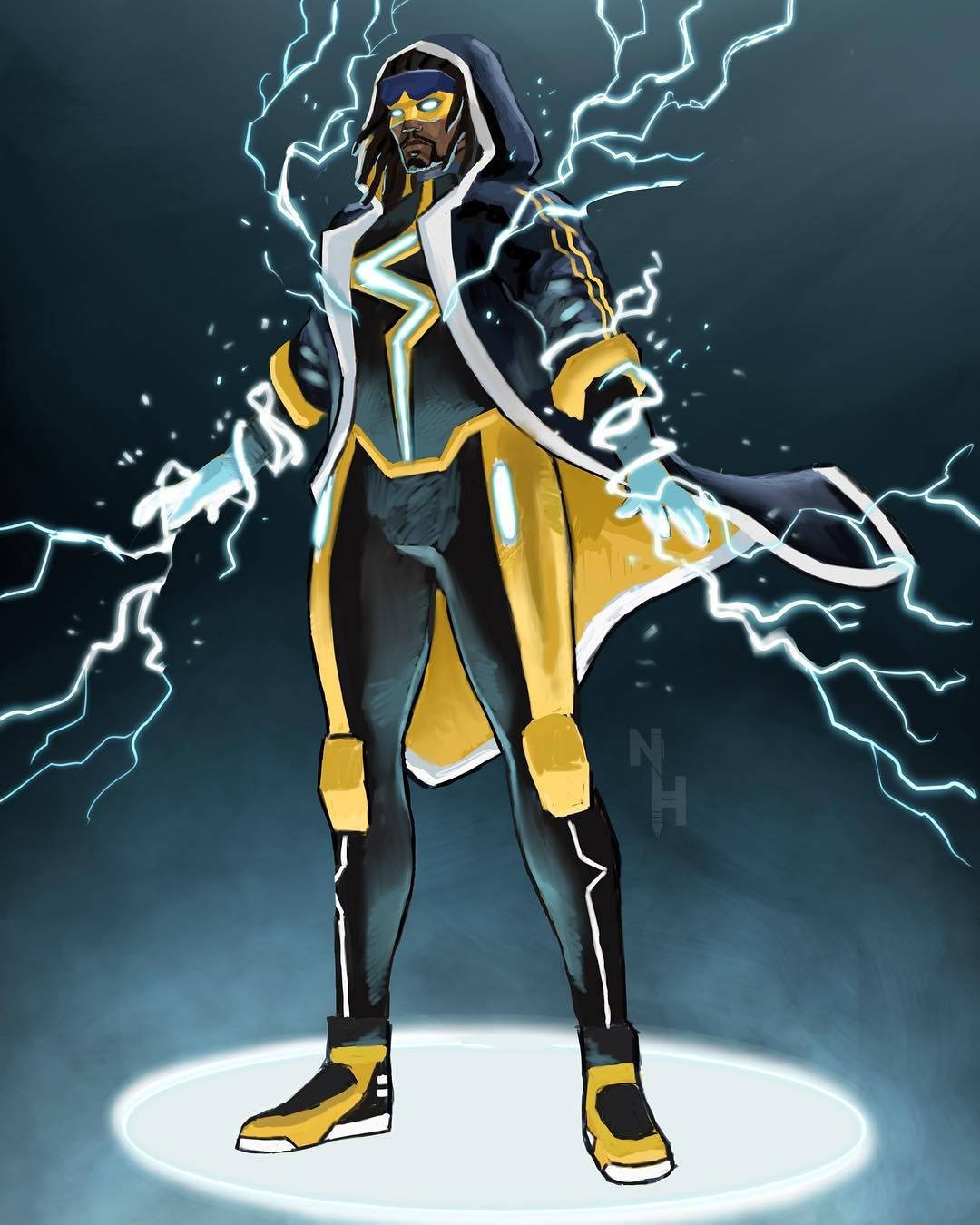 Static Shock, black and gold suit, crackling lightning bolts, HD Phone Wallpaper