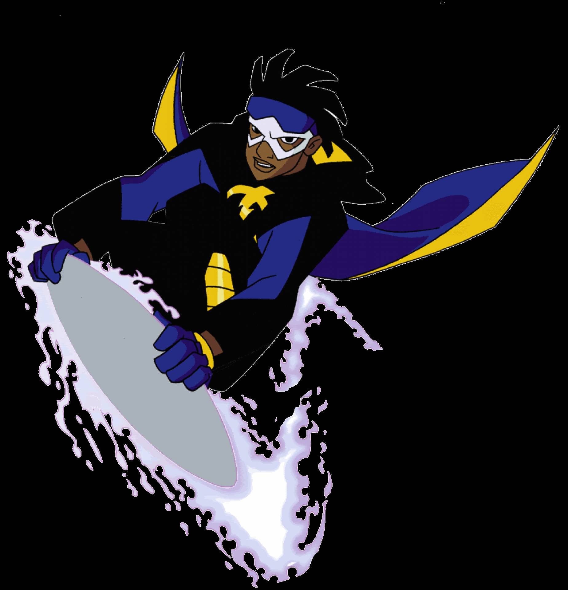 Static Shock, blue and yellow costume, glowing surfboard, Full HD Phone Wallpaper