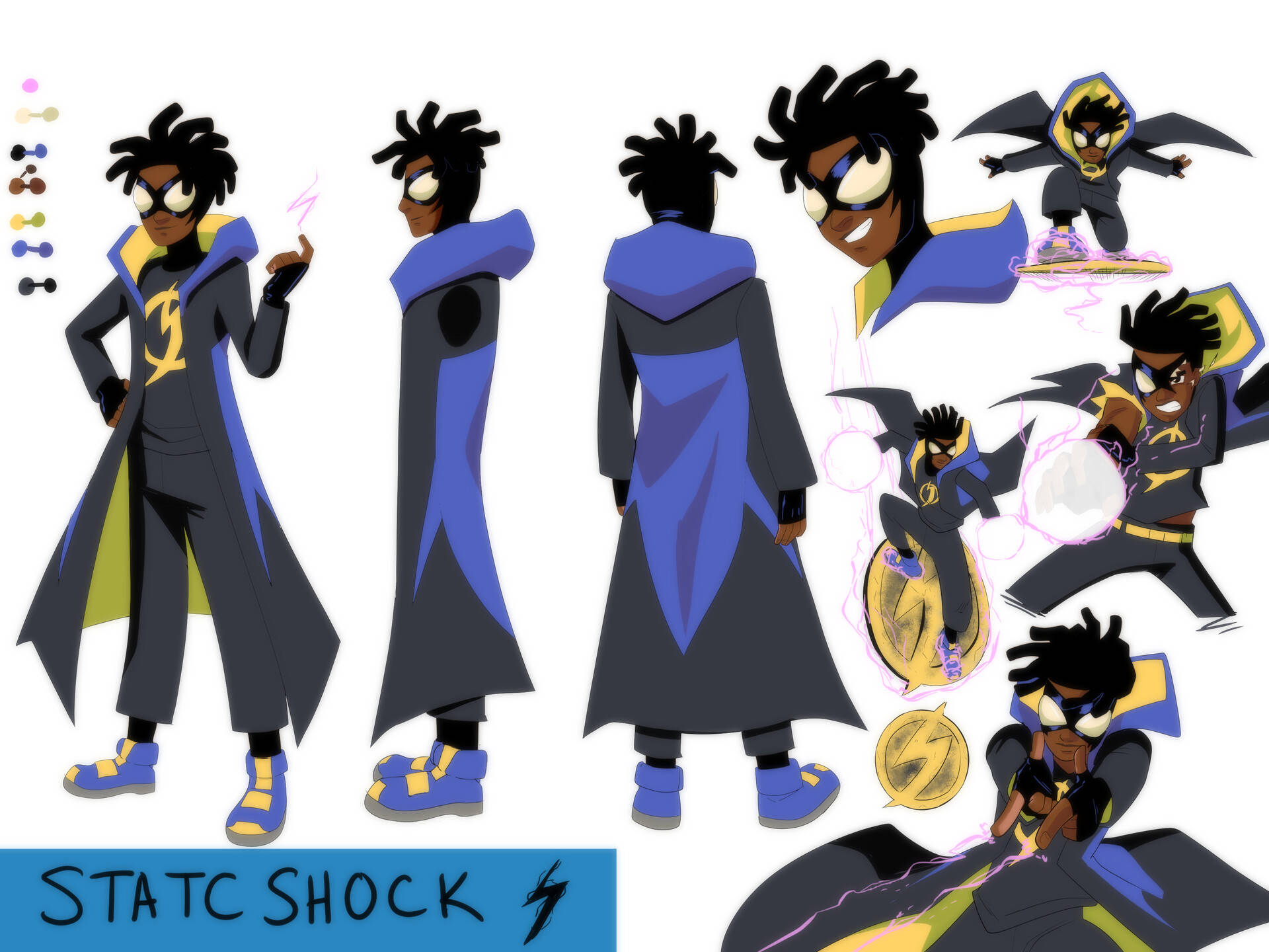 Static Shock, black dreadlocks, blue and yellow costume, Full HD Desktop Wallpaper