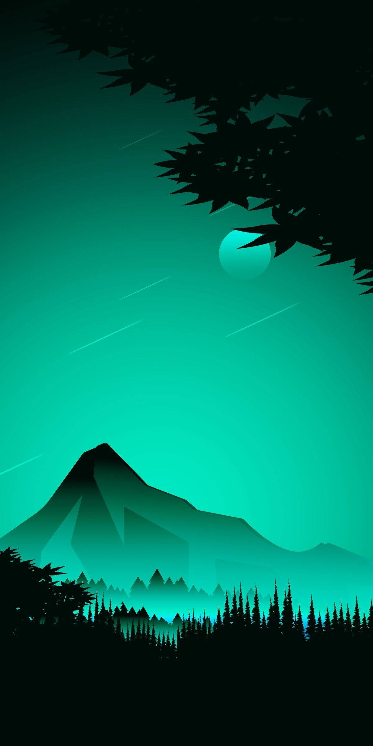 Static, teal moon, star trails, Full HD Phone Wallpaper