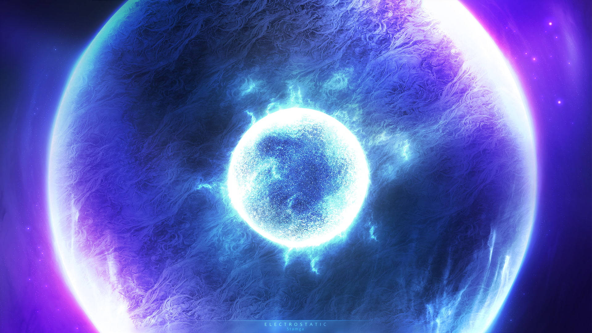 Static, neon blue, cosmic sphere, Full HD Desktop Wallpaper