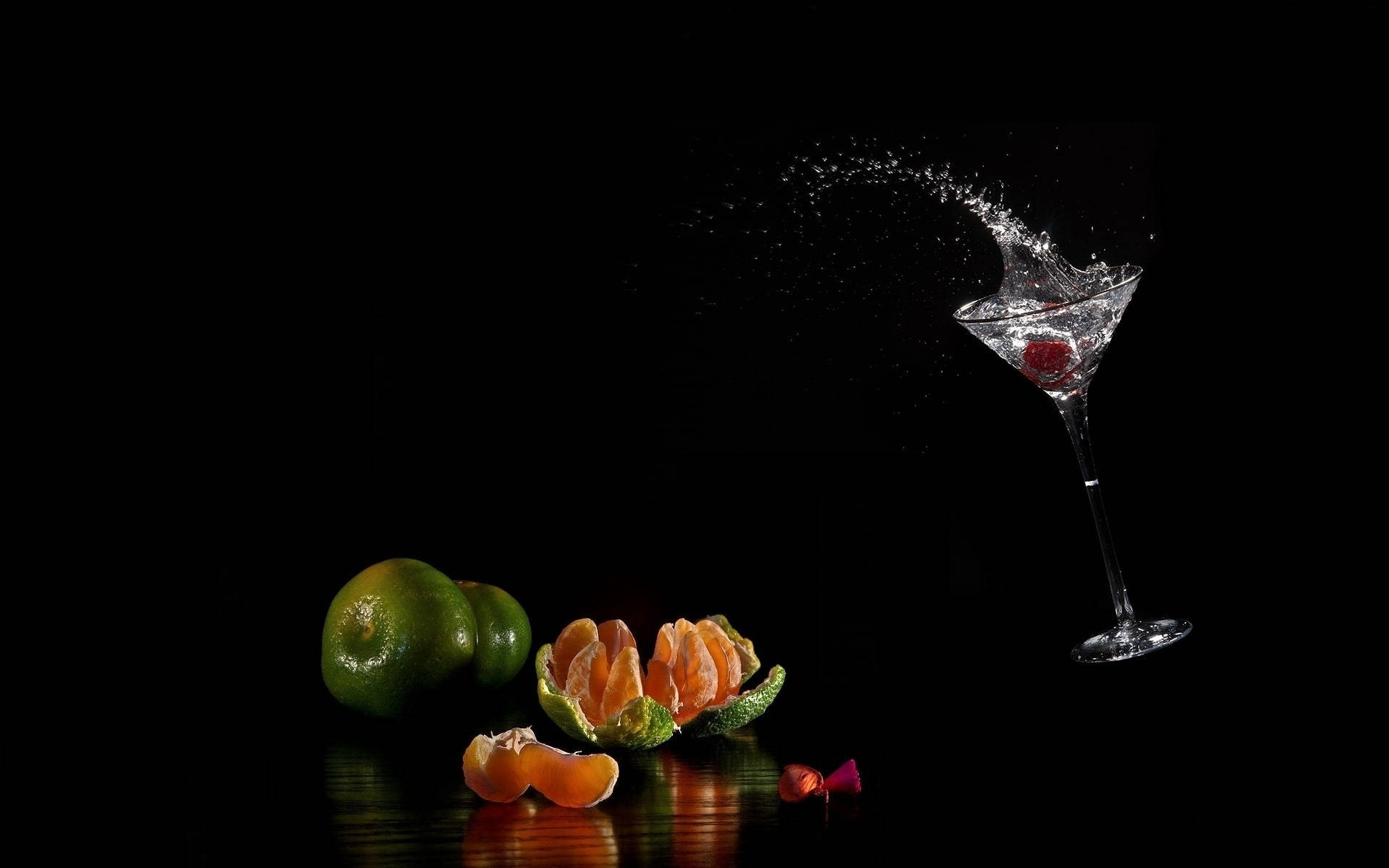 Static, martini glass, tangerines, Full HD Desktop Wallpaper