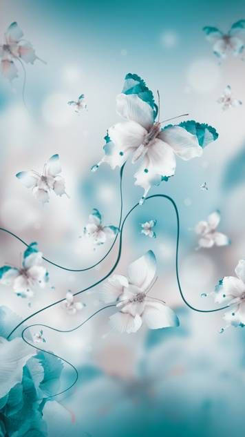 Static Digital, blue-green butterfly, white and teal butterflies, SD Phone Wallpaper