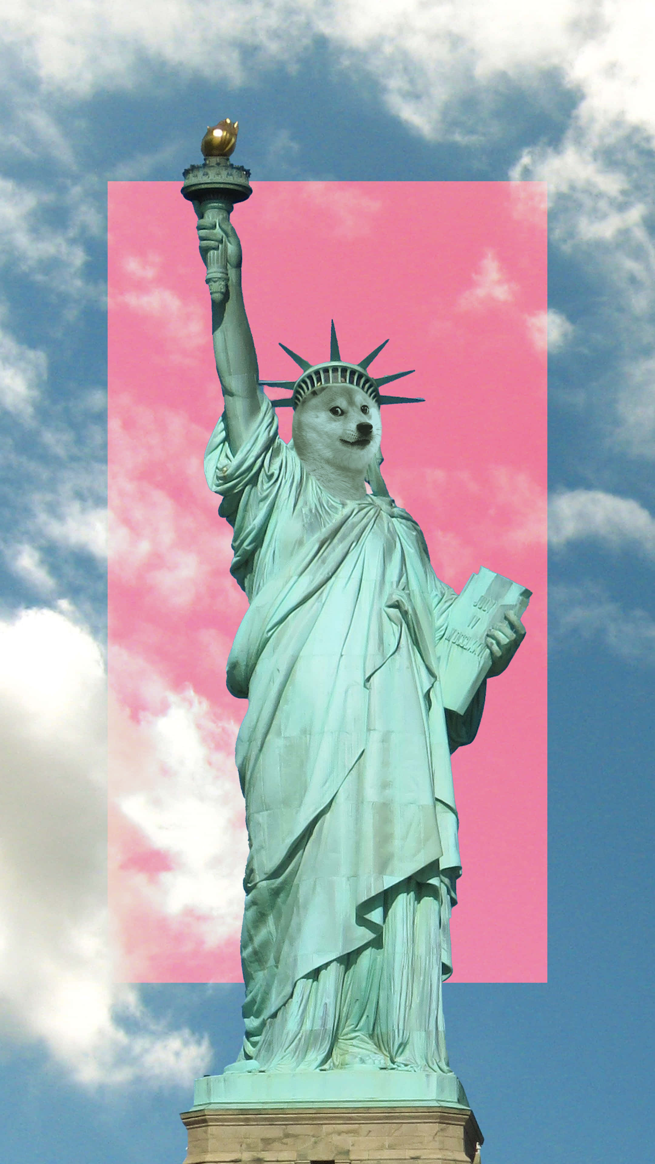 Statue Of Liberty, doge face, torch, 4K Phone Wallpaper