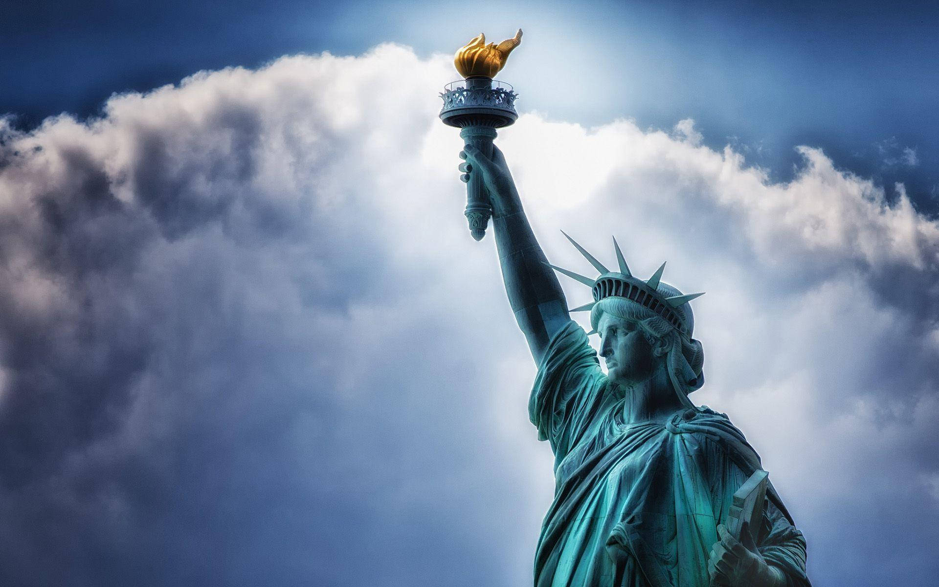 Statue Of Liberty, torch, storm clouds, Full HD Desktop Wallpaper